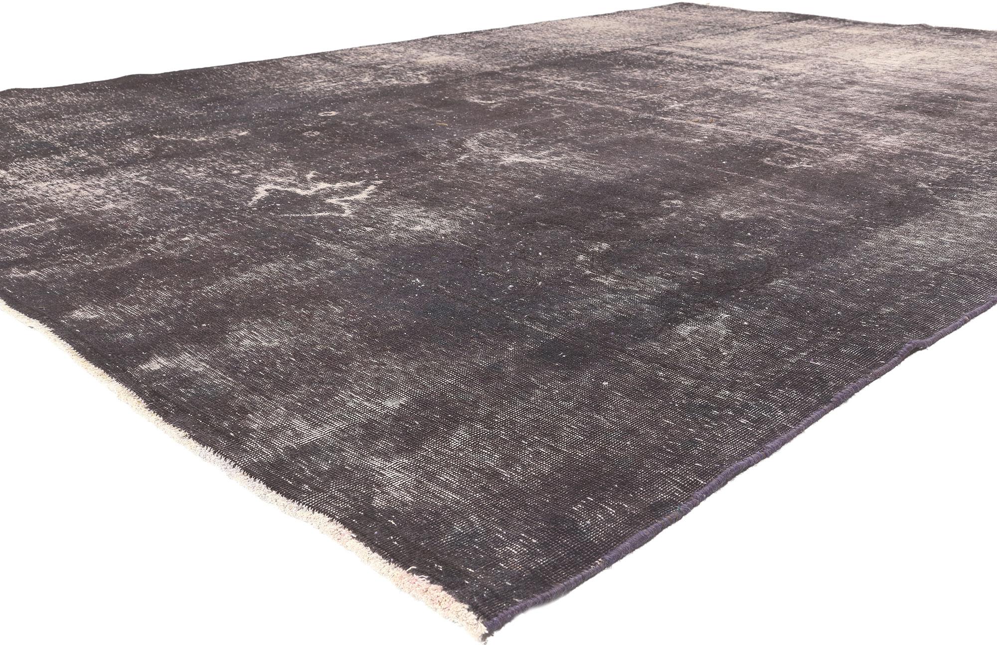 60684 Vintage Turkish Overdyed Rug, 08'04 x 12'03. 
​In an esoteric convergence of modern industrial style and the iconic influence of Bauhaus design, behold this hand-knotted wool vintage Turkish overdyed rug. Revel in its discreet geometric