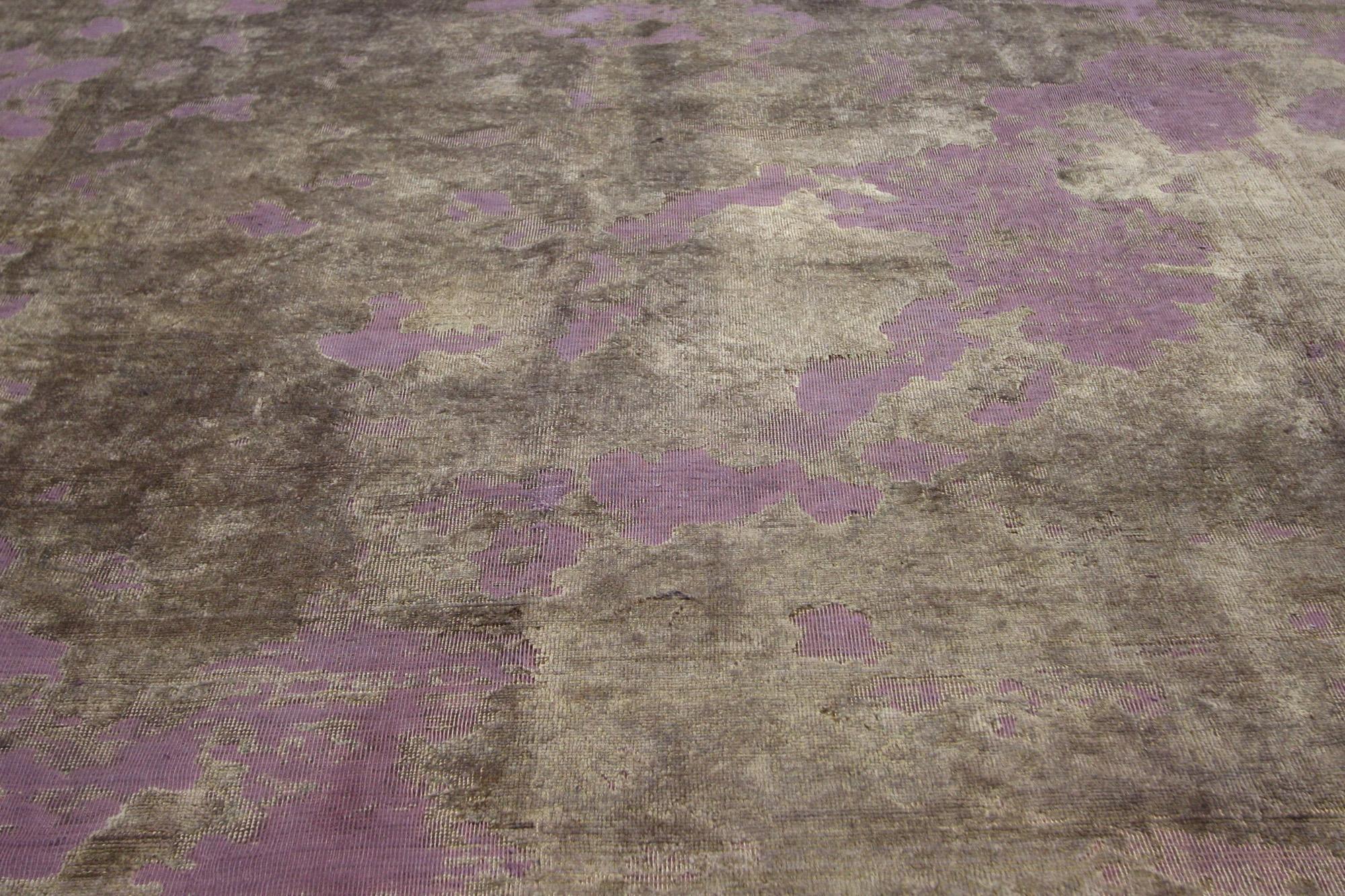 Hand-Knotted Vintage Turkish Overdyed Rug, Industrial Chic Meets Abstract Expressionism For Sale