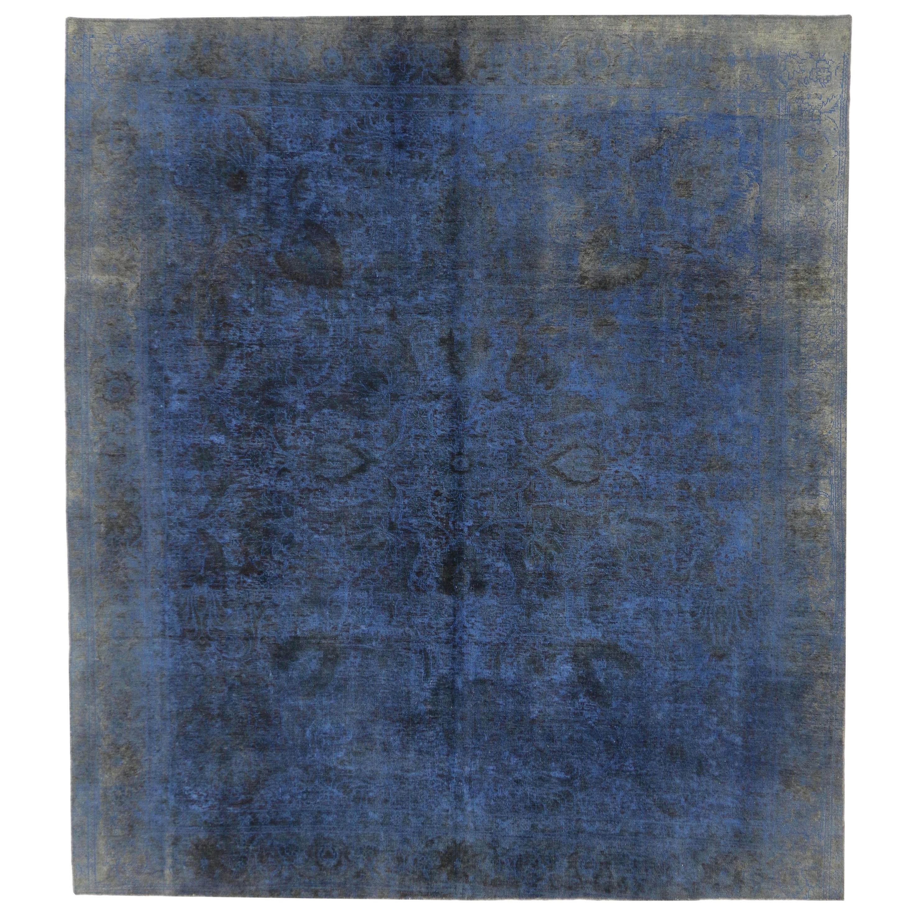 Distressed Vintage Turkish Overdyed Rug with Modern Industrial Style For Sale