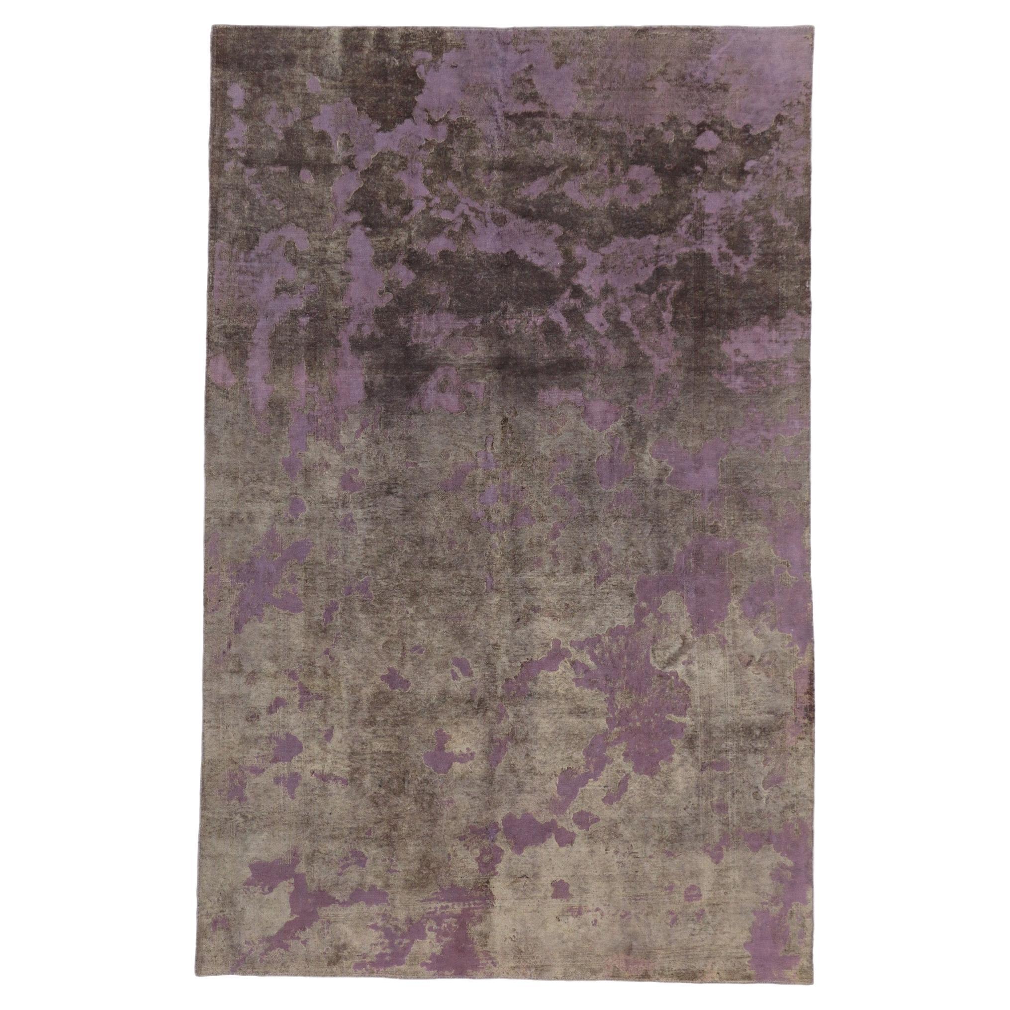 Vintage Turkish Overdyed Rug, Industrial Chic Meets Abstract Expressionism