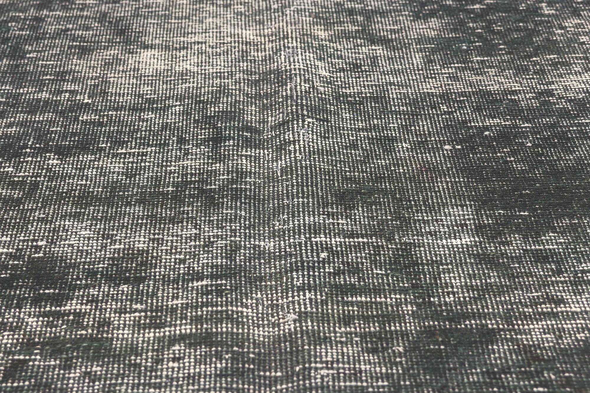 Vintage Turkish Black Overdyed Rug, Modern Industrial Meets Urban Luxe Style In Distressed Condition For Sale In Dallas, TX