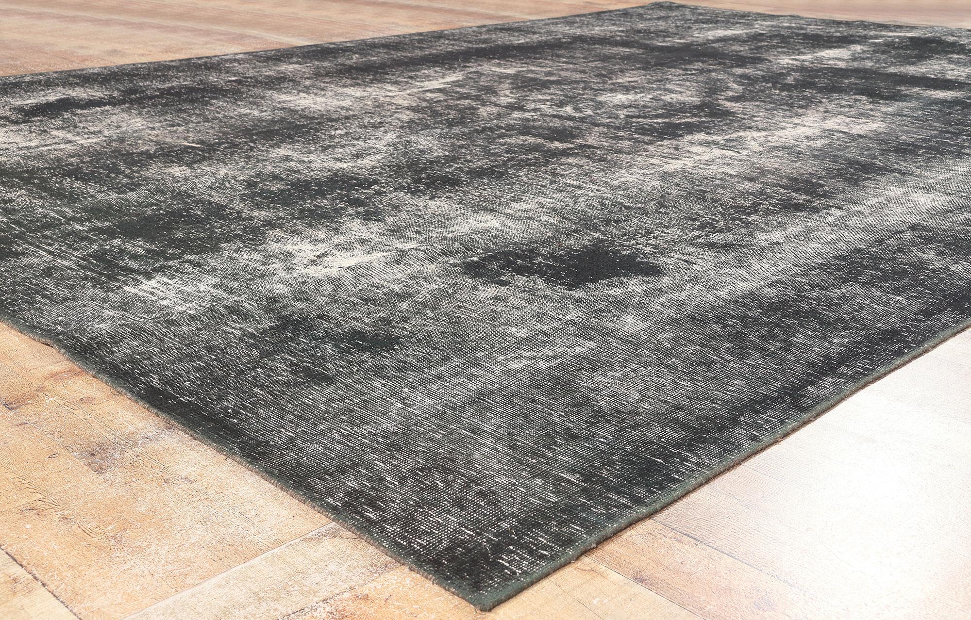 Wool Vintage Turkish Black Overdyed Rug, Modern Industrial Meets Urban Luxe Style For Sale