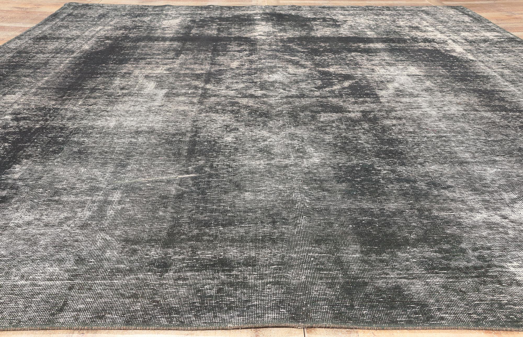 Vintage Turkish Black Overdyed Rug, Modern Industrial Meets Urban Luxe Style For Sale 1