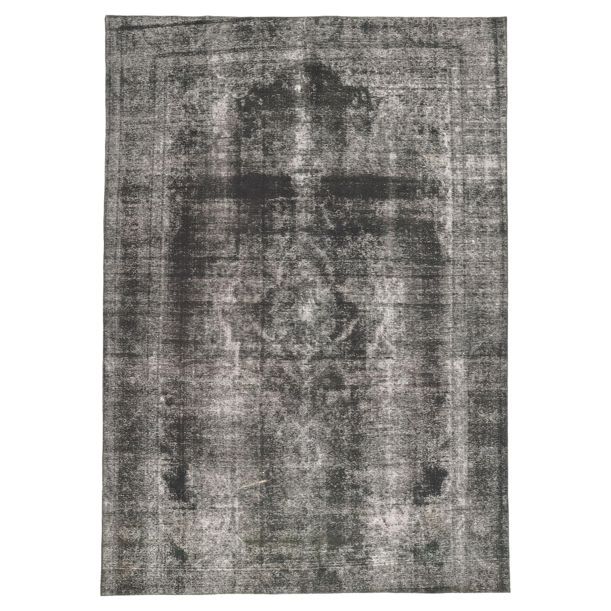 Vintage Turkish Black Overdyed Rug, Modern Industrial Meets Urban Luxe Style For Sale