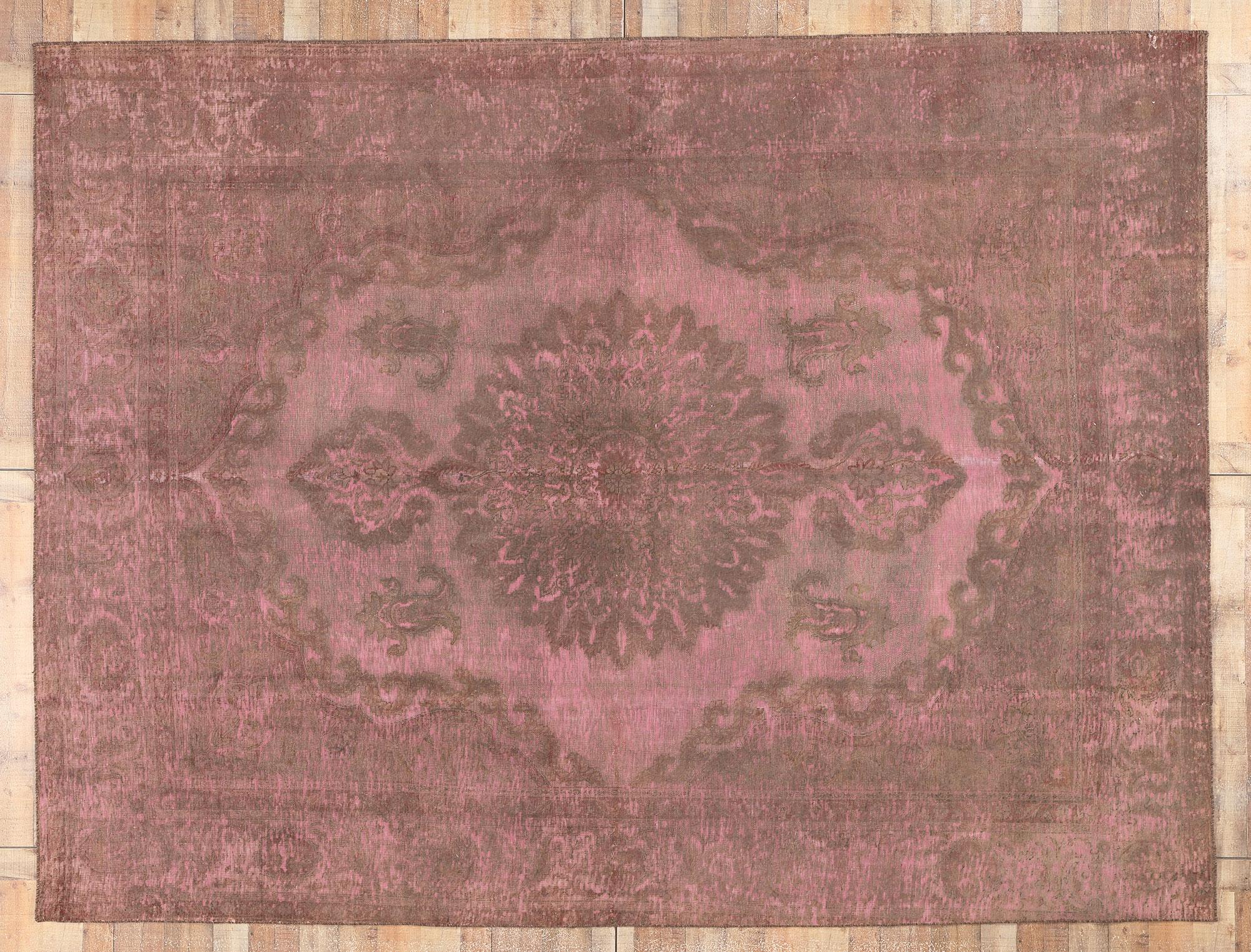 Vintage Turkish Overdyed Rug, Romantic Boho Meets Modern Industrial For Sale 3