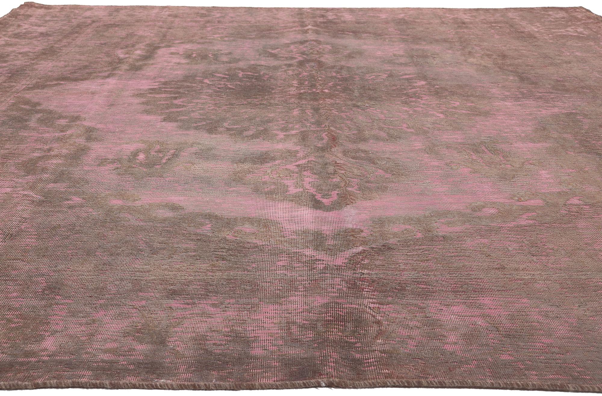 Hand-Knotted Vintage Turkish Overdyed Rug, Romantic Boho Meets Modern Industrial For Sale