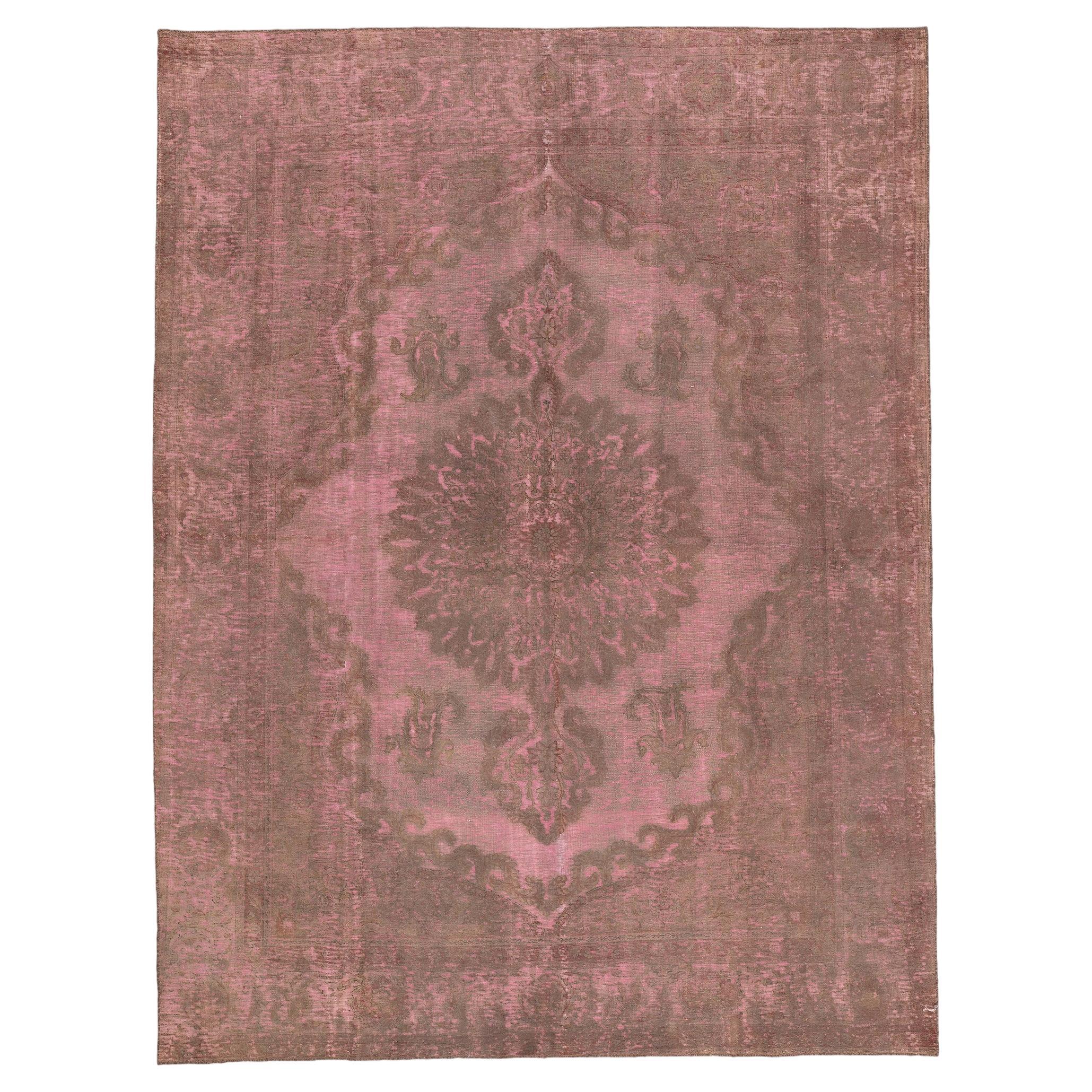 Vintage Turkish Overdyed Rug, Romantic Boho Meets Modern Industrial For Sale