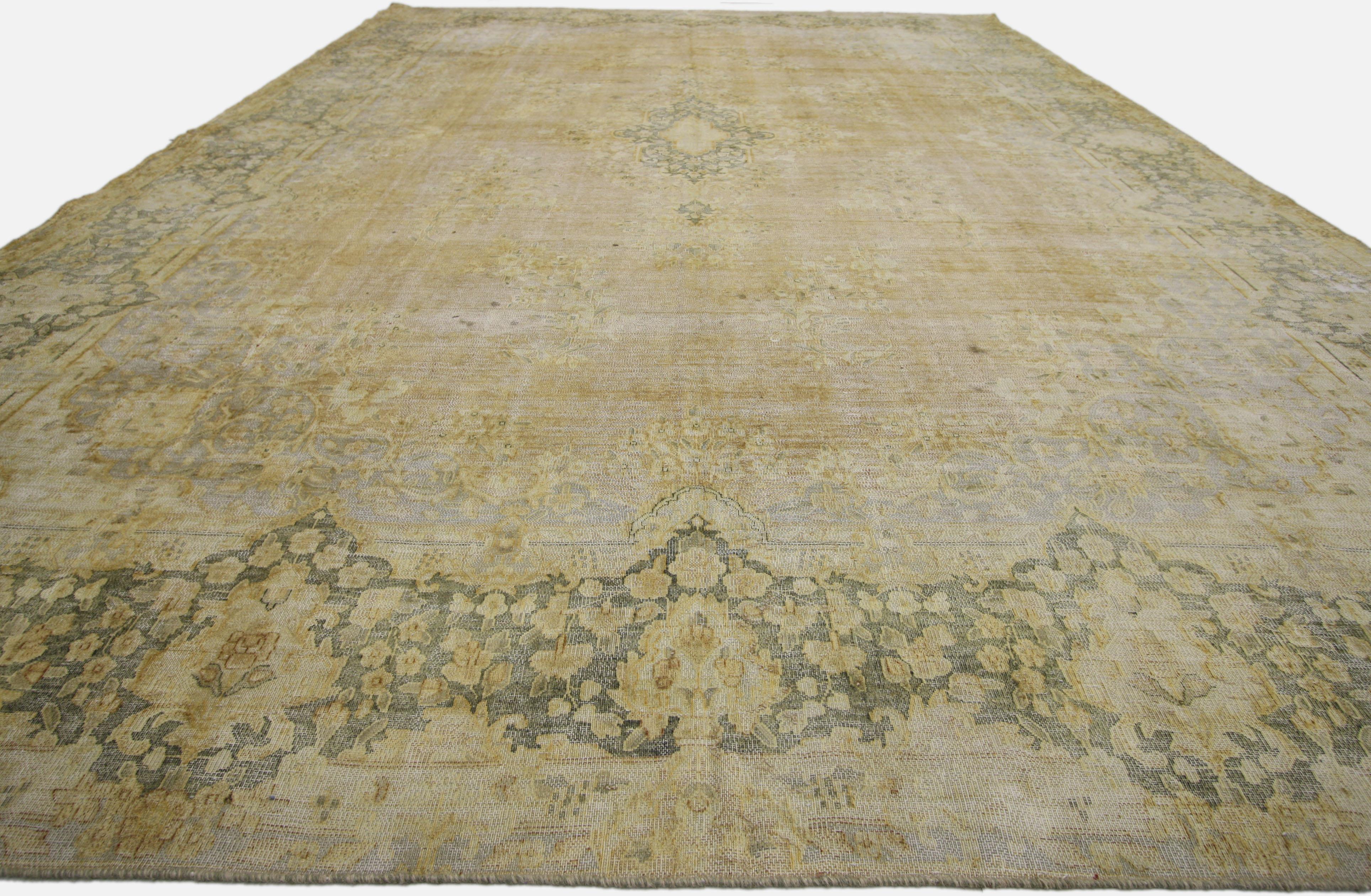 Country Distressed Vintage Turkish Oversized Rug with Shabby Chic Farmhouse Style