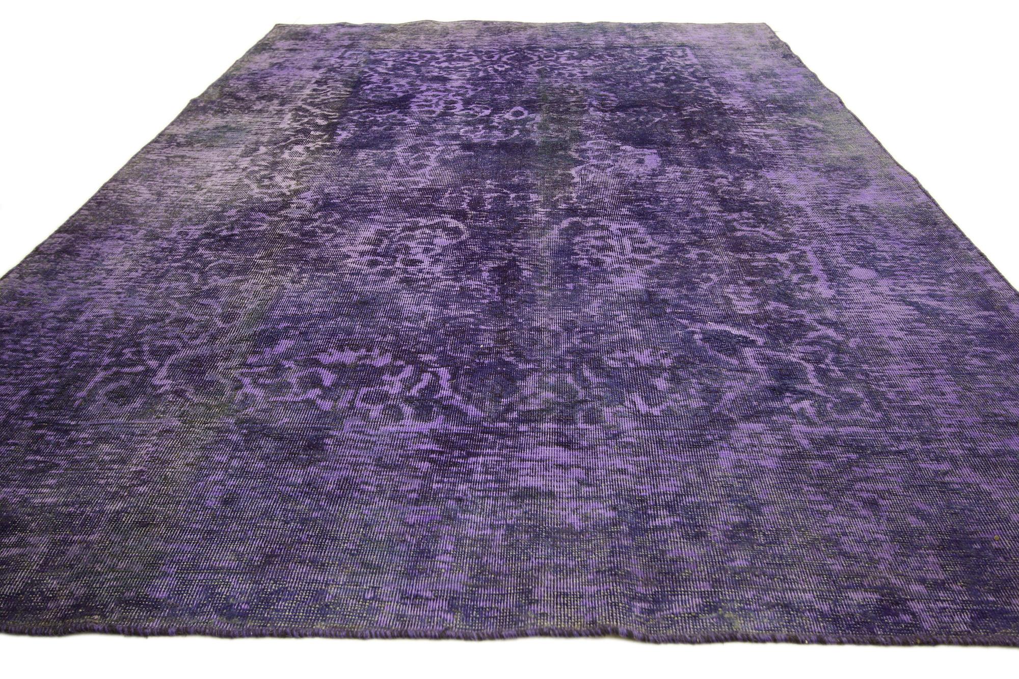 Post-Modern Vintage Turkish Purple Overdyed Rug, Bohemian Rhapsody Meets Maximalist Style For Sale