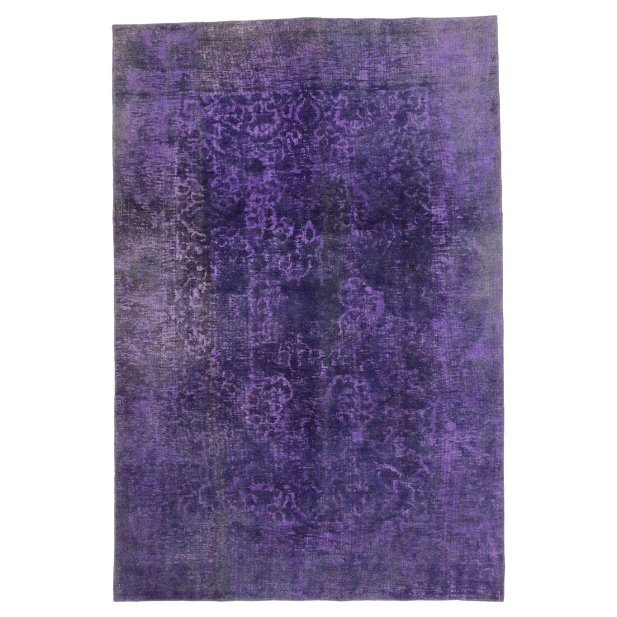 Vintage Turkish Purple Overdyed Rug, Bohemian Rhapsody Meets Maximalist Style For Sale
