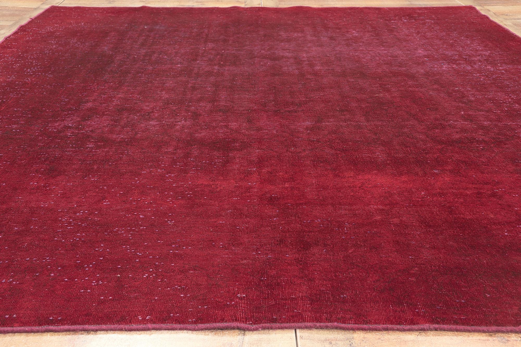 Vintage Turkish Red Overdyed Rug, Modern Elegance Meets Maximalist Style For Sale 2