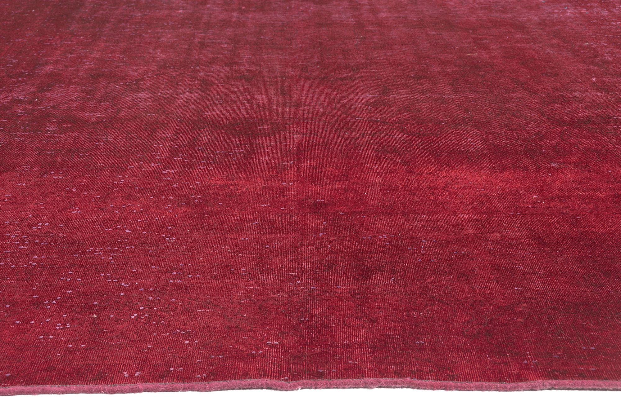 Vintage Turkish Red Overdyed Rug, Modern Elegance Meets Maximalist Style In Distressed Condition For Sale In Dallas, TX