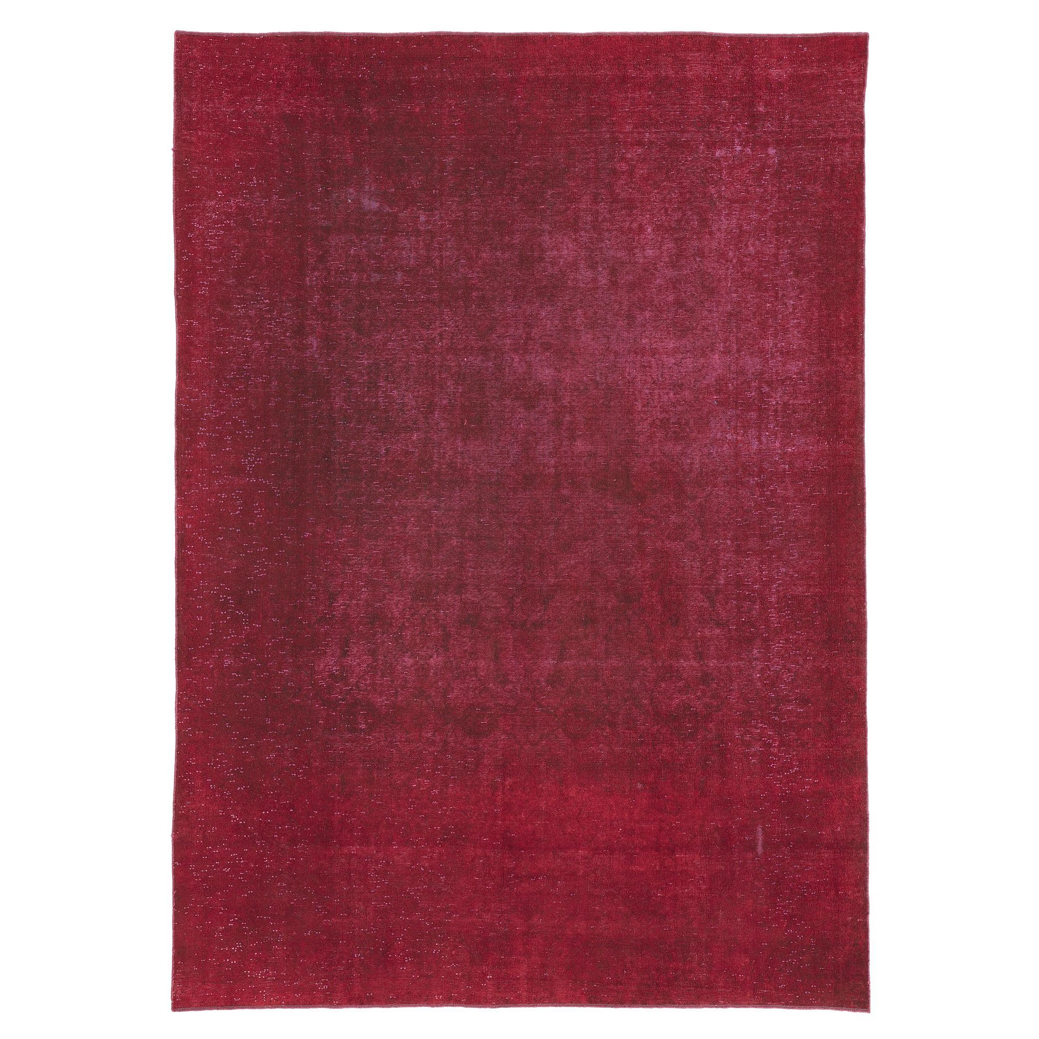 Vintage Turkish Red Overdyed Rug, Modern Elegance Meets Maximalist Style For Sale