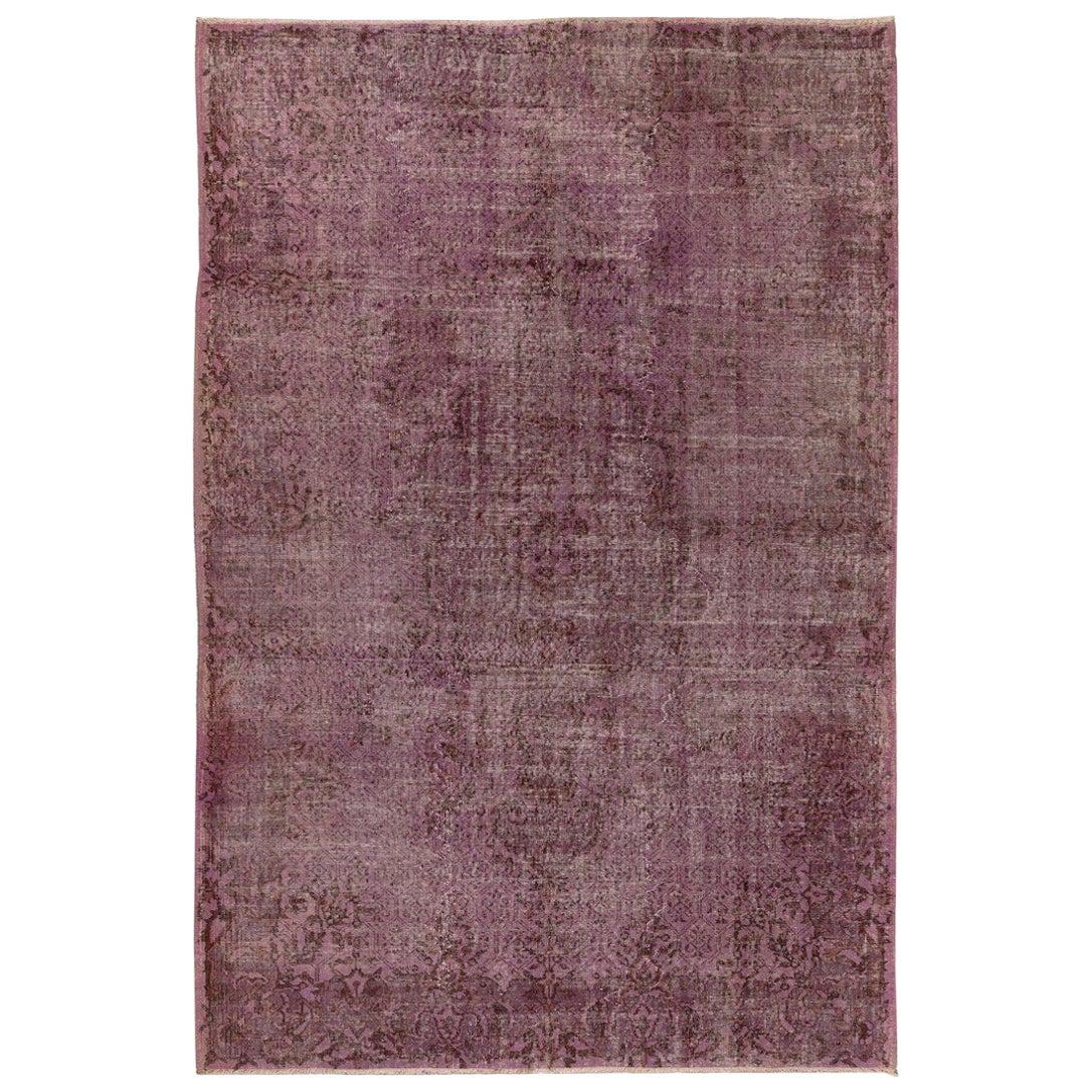 7x10 Ft Distressed Vintage Turkish Rug Over-Dyed in Purple for Modern Interiors