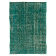 7.2x9.6 Ft Distressed Vintage Turkish Rug Re-Dyed in Teal Color for Modern Homes