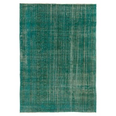 7.2x9.6 Ft Distressed Retro Turkish Rug Re-Dyed in Teal Color for Modern Homes