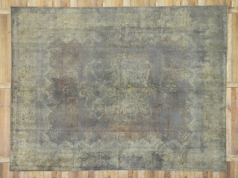 Distressed Vintage Turkish Overdyed Rug with French Industrial Luxe ...