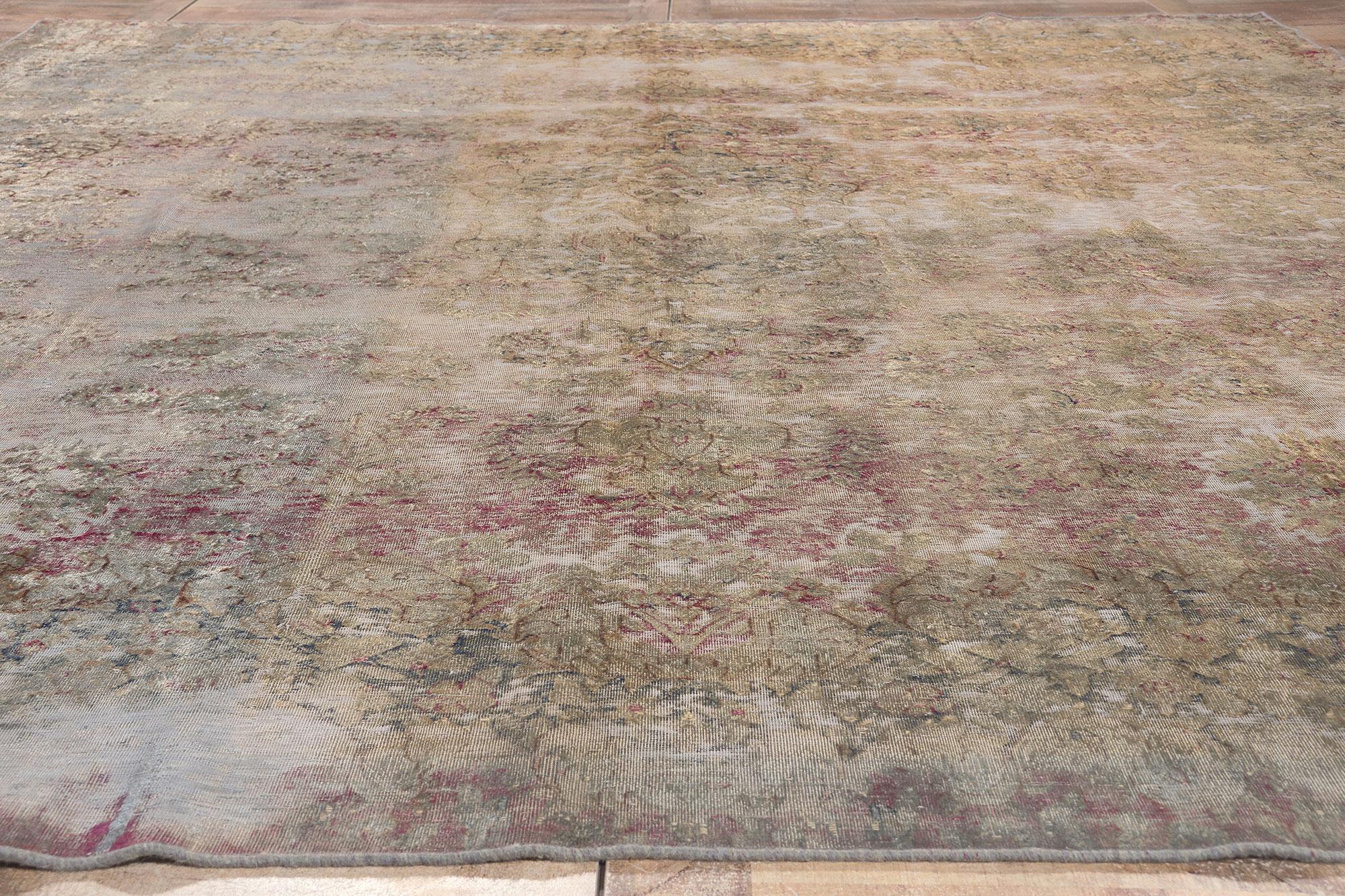 Vintage Turkish Overdyed Rug, Romantic Industrial Meets French Provincial For Sale 2