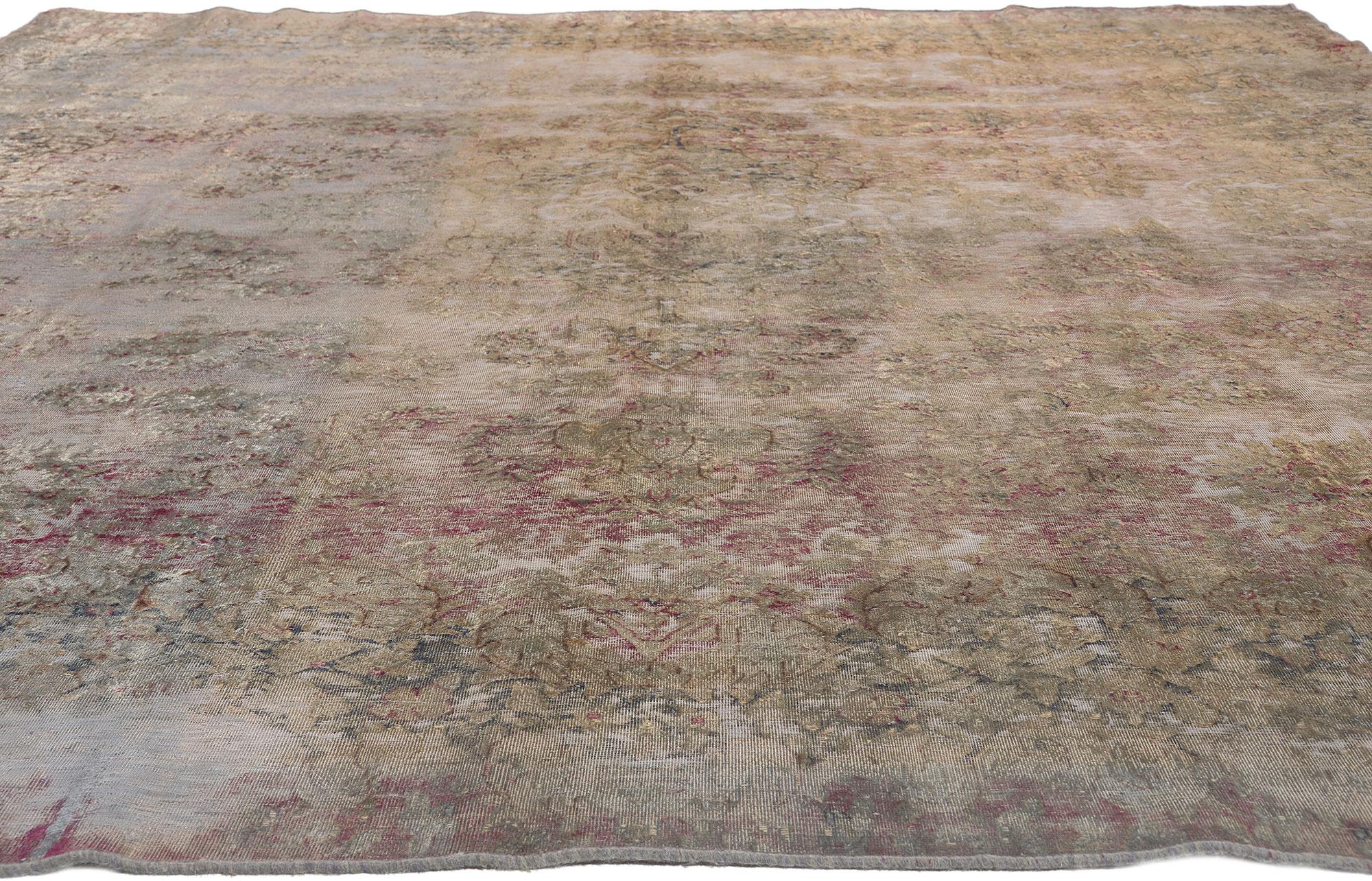 Hand-Knotted Vintage Turkish Overdyed Rug, Romantic Industrial Meets French Provincial For Sale