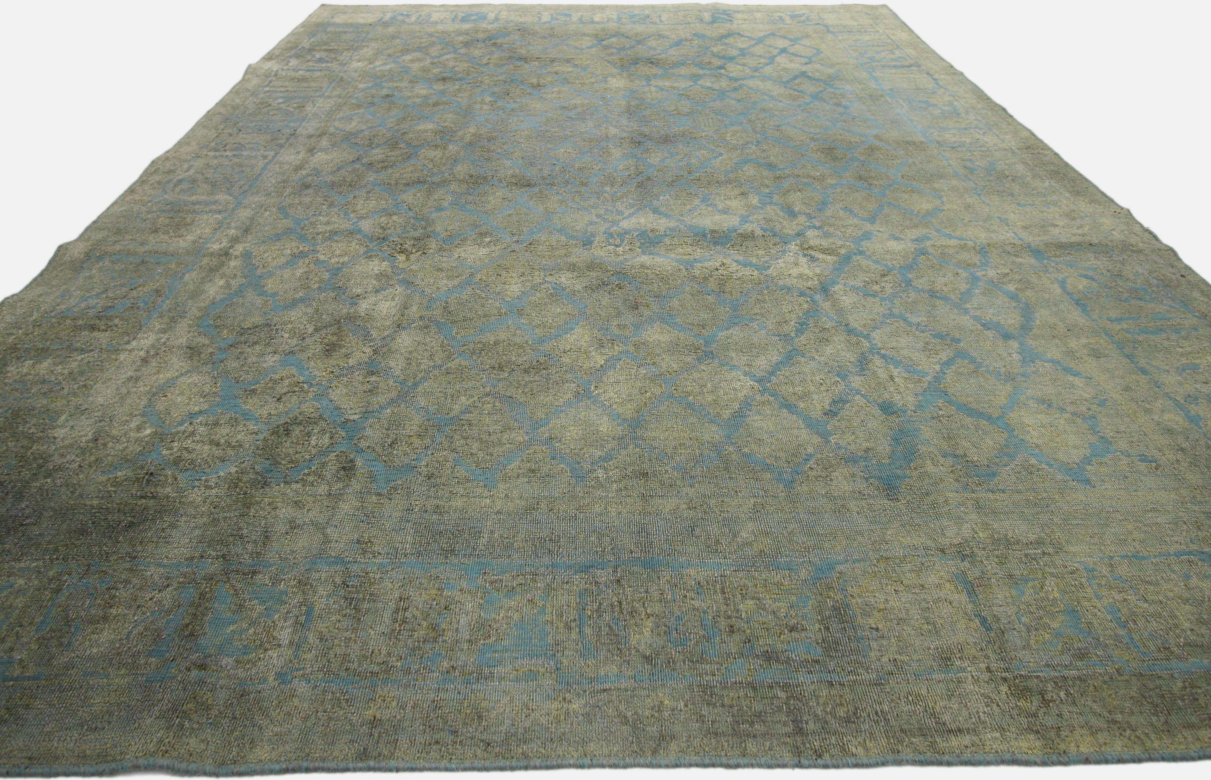 Hand-Knotted Vintage Overdyed Turkish Rug, Industrial Chic Meets Biophilic Elegance For Sale