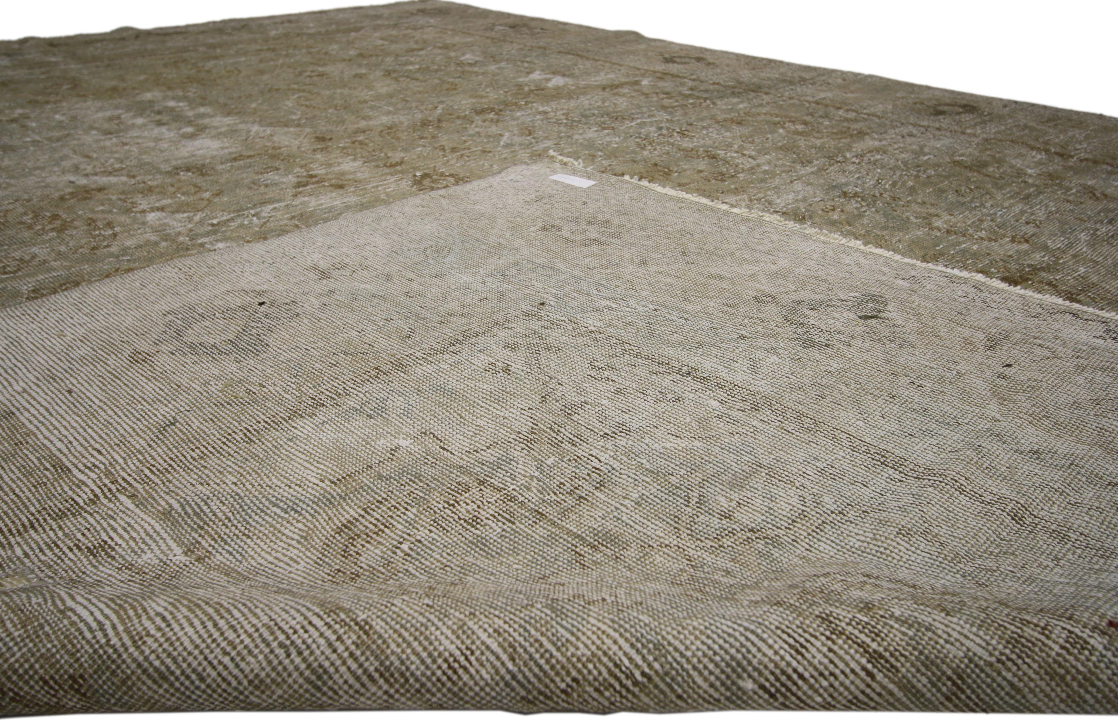 Hand-Knotted Distressed Vintage Turkish Rug with Modern Industrial Style