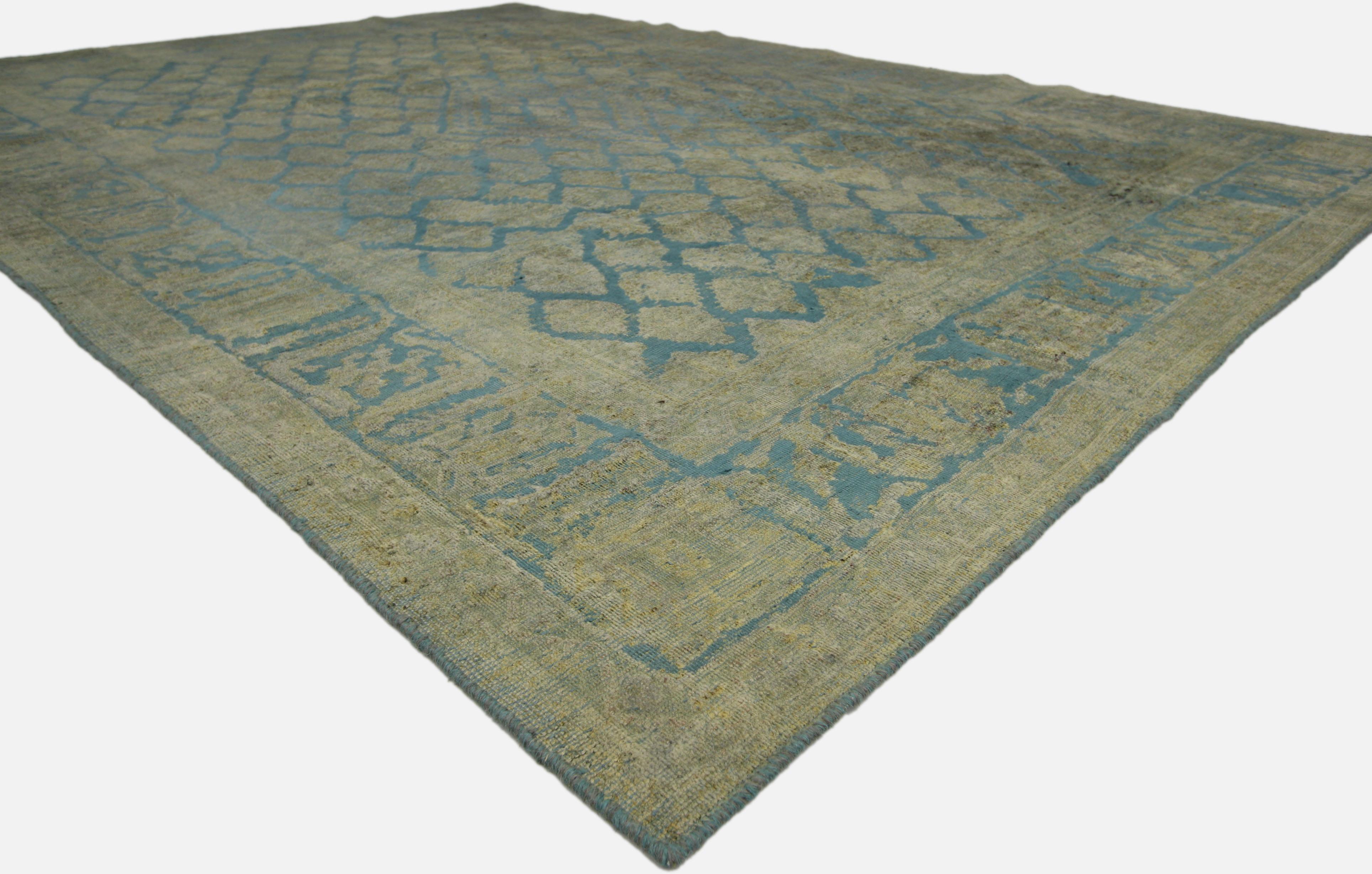 60721 Vintage Turkish Overdyed Rug, 07'10 x 10'10. 

Crafted with meticulous attention to detail, the hand-knotted wool vintage Turkish overdyed rug stands as a captivating fusion of timeless craftsmanship and biophilic design principles. This