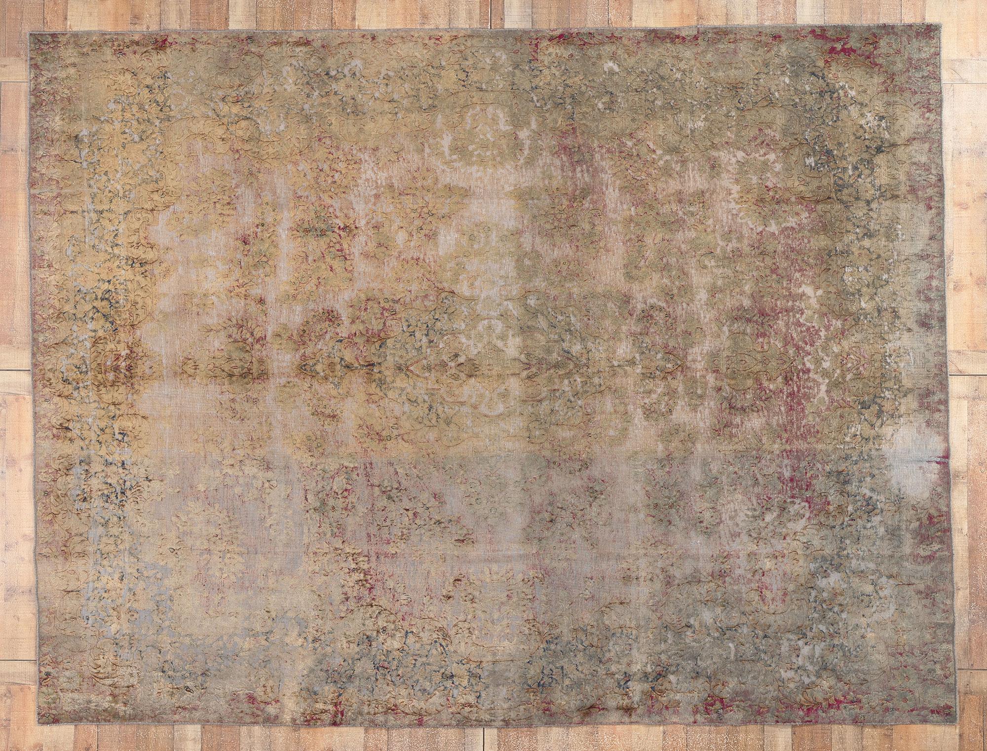 Vintage Turkish Overdyed Rug, Romantic Industrial Meets French Provincial For Sale 3