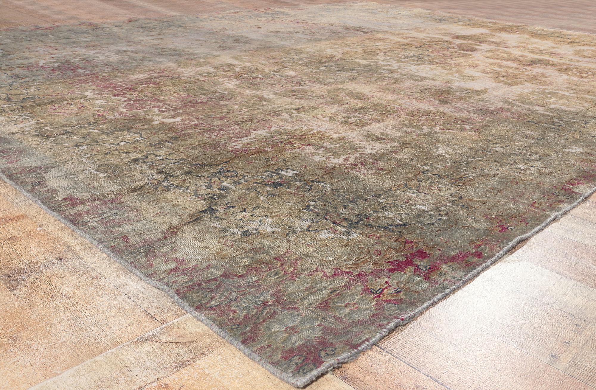 Vintage Turkish Overdyed Rug, Romantic Industrial Meets French Provincial For Sale 1