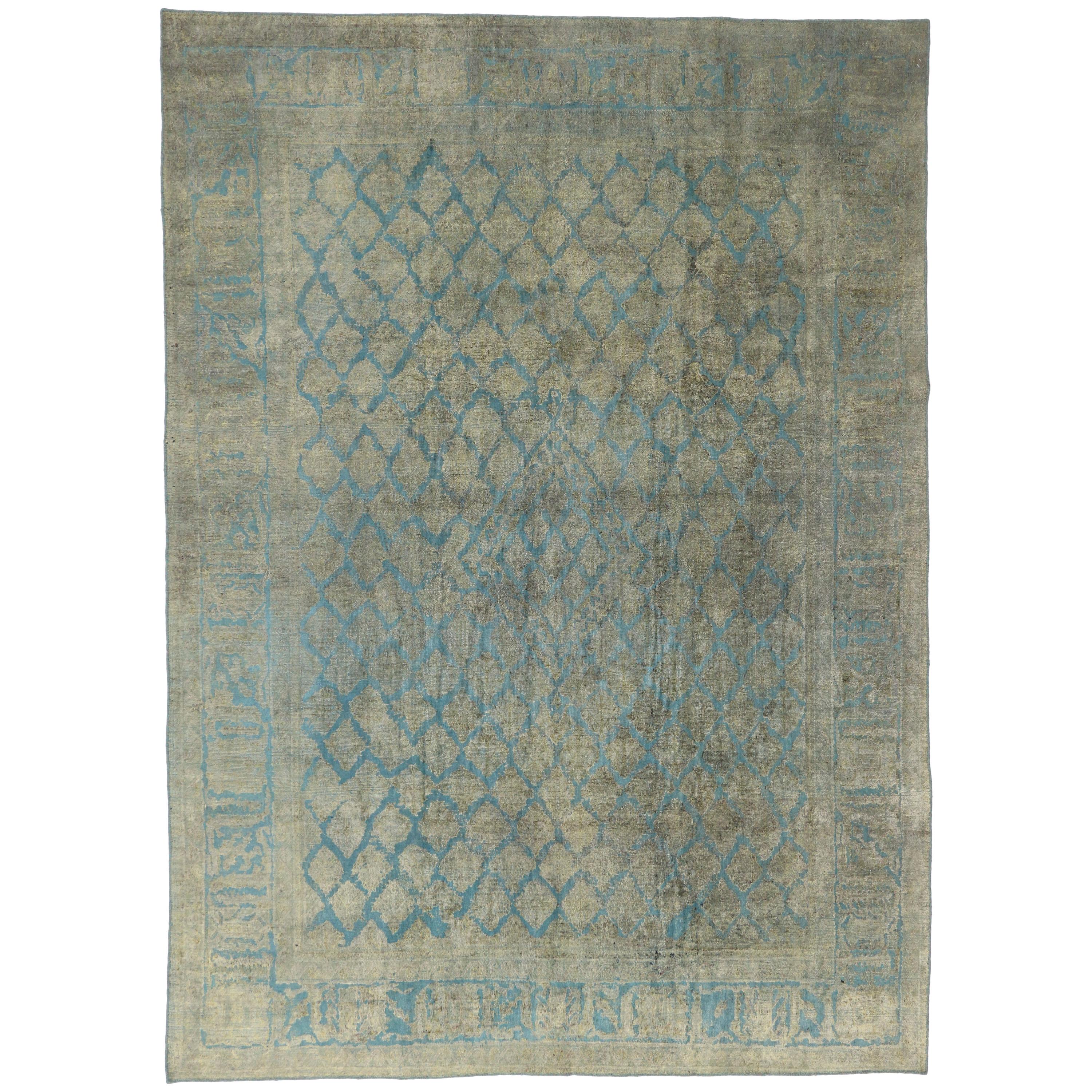 Vintage Overdyed Turkish Rug, Industrial Chic Meets Biophilic Elegance For Sale