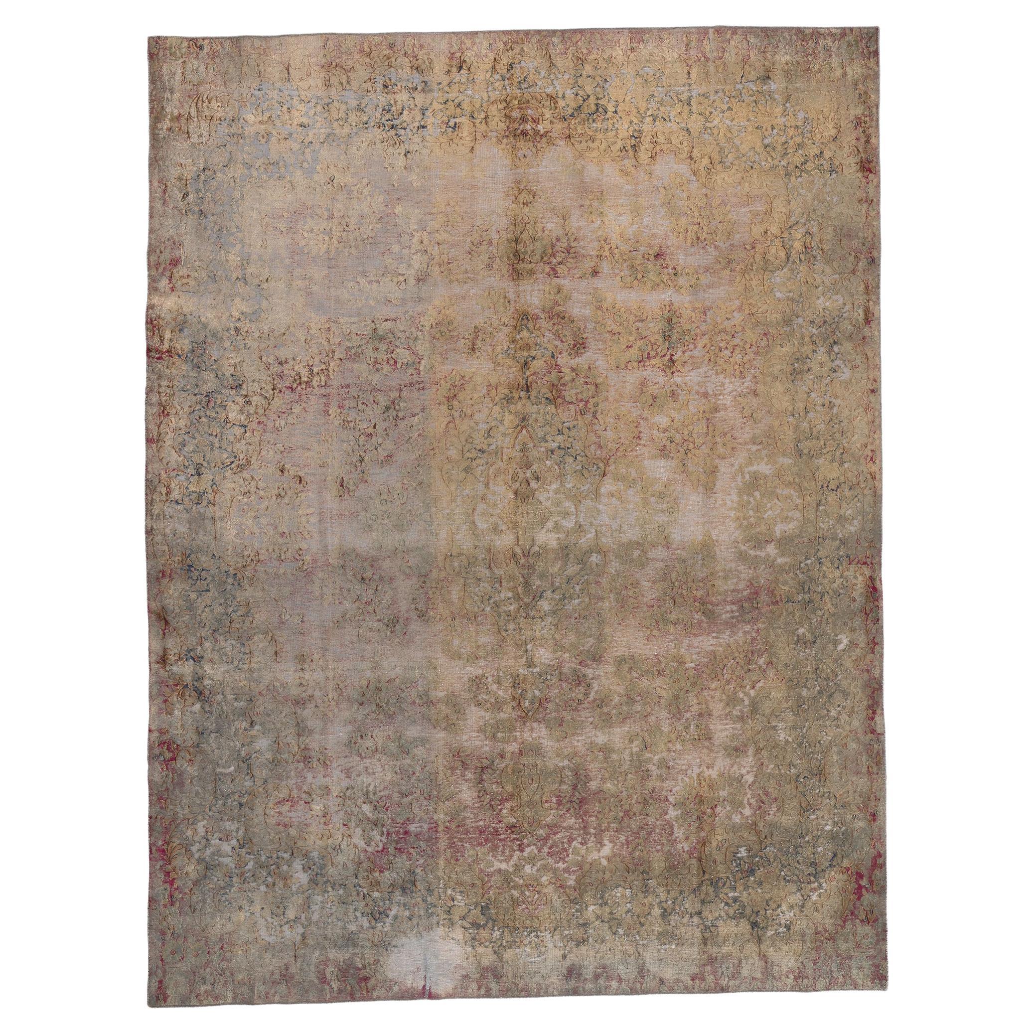 Vintage Turkish Overdyed Rug, Romantic Industrial Meets French Provincial For Sale