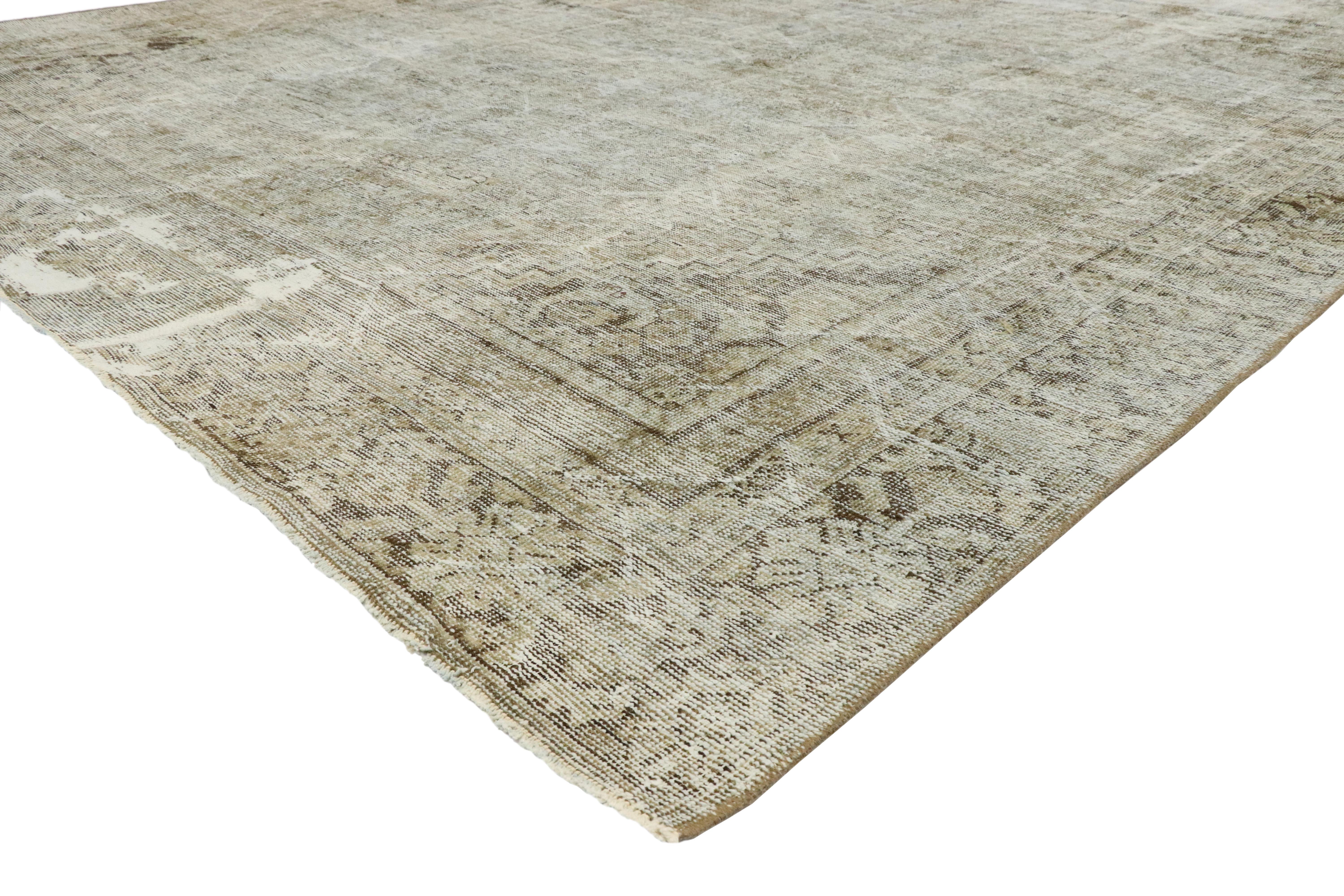 Distressed Vintage Turkish Rug with Modern Industrial Urban Luxe Style In Distressed Condition For Sale In Dallas, TX