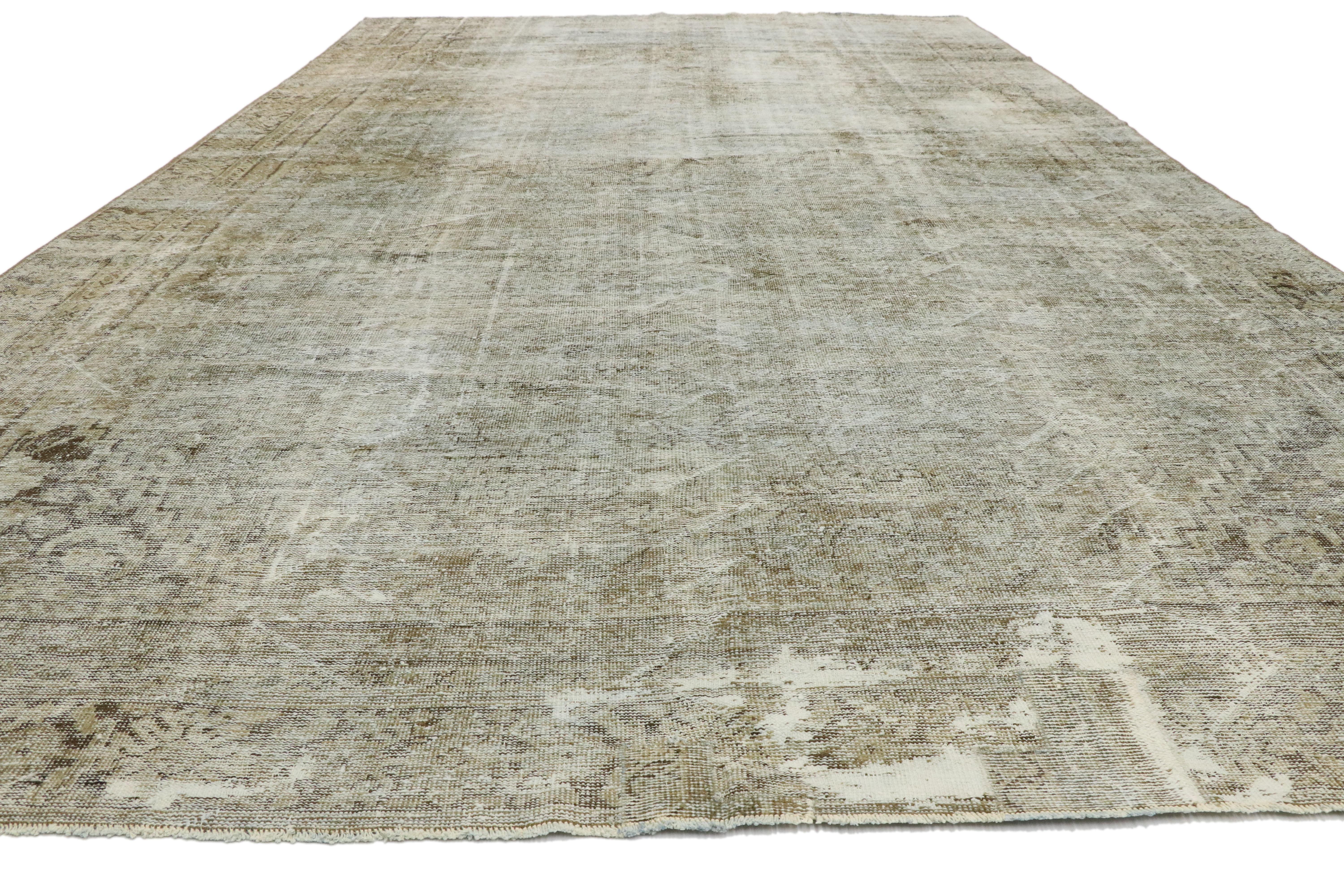 Wool Distressed Vintage Turkish Rug with Modern Industrial Urban Luxe Style For Sale