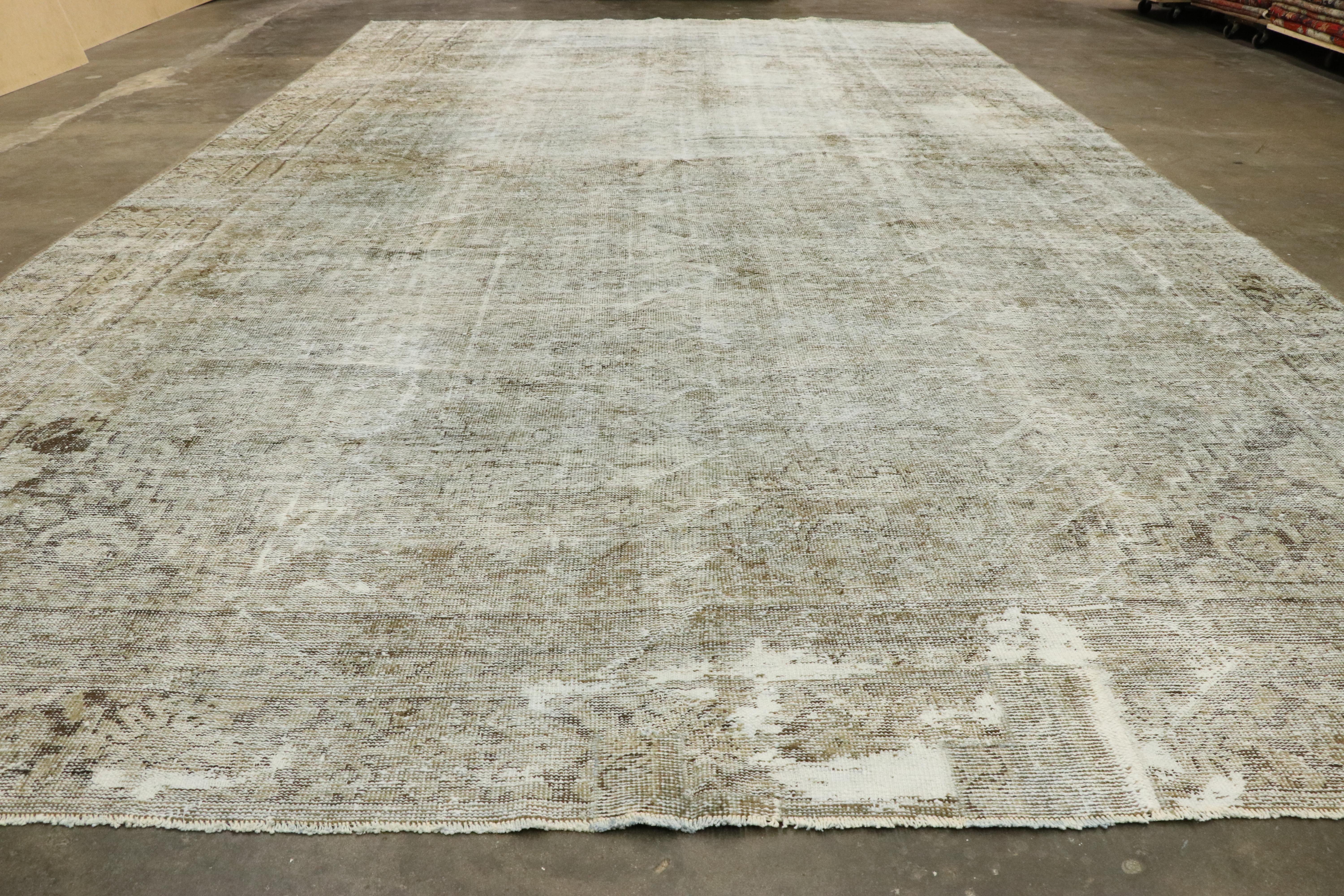 Distressed Vintage Turkish Rug with Modern Industrial Urban Luxe Style For Sale 6