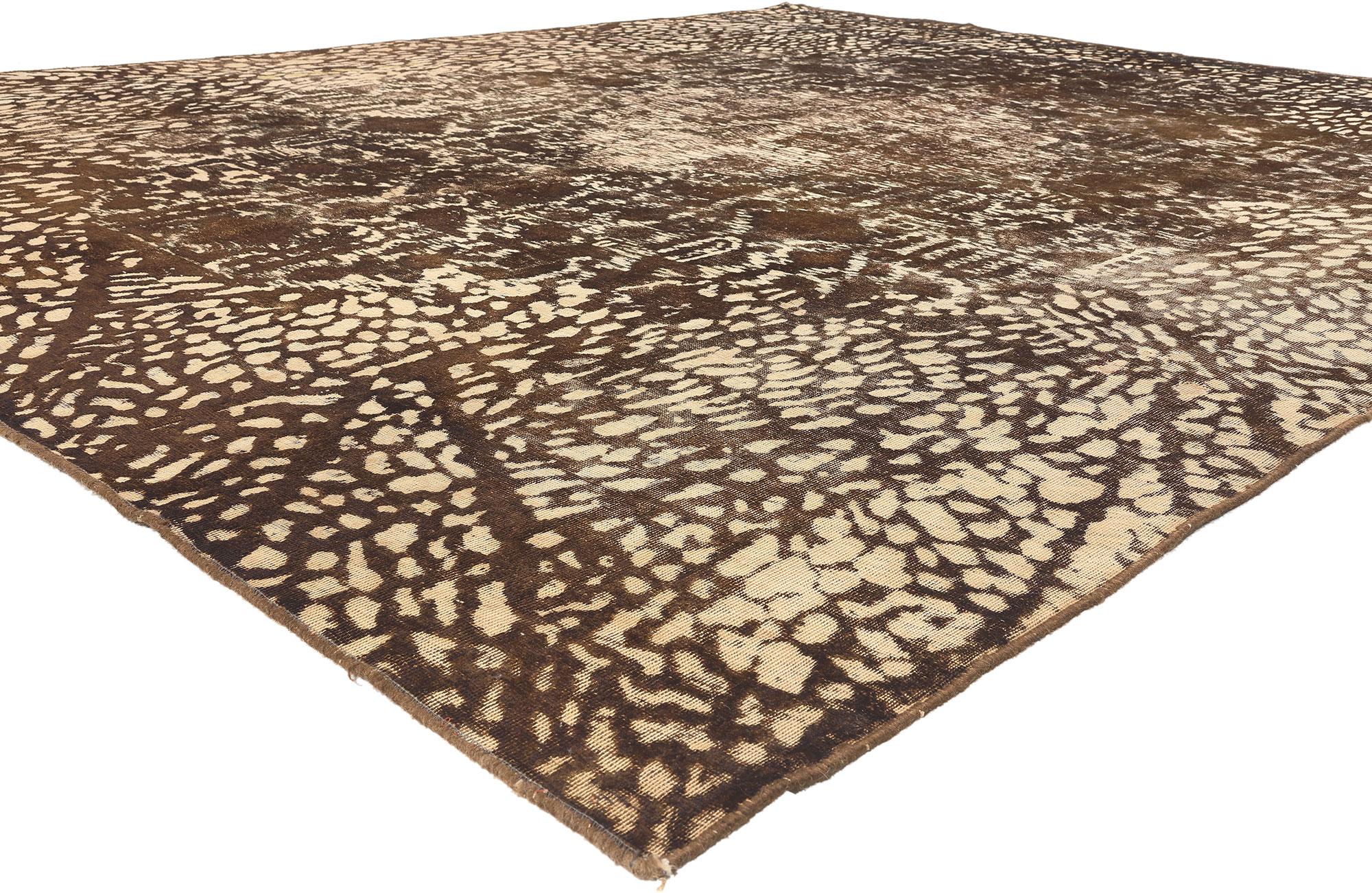 60731 Vintage Turkish Overdyed Rug, 09’11 x 12’06. 
Biophilic Design meets Organic Modern style in this hand knotted wool vintage Turkish Overdyed rug. The geometrical petroglyph design and earthy colorway in this piece work together capturing the