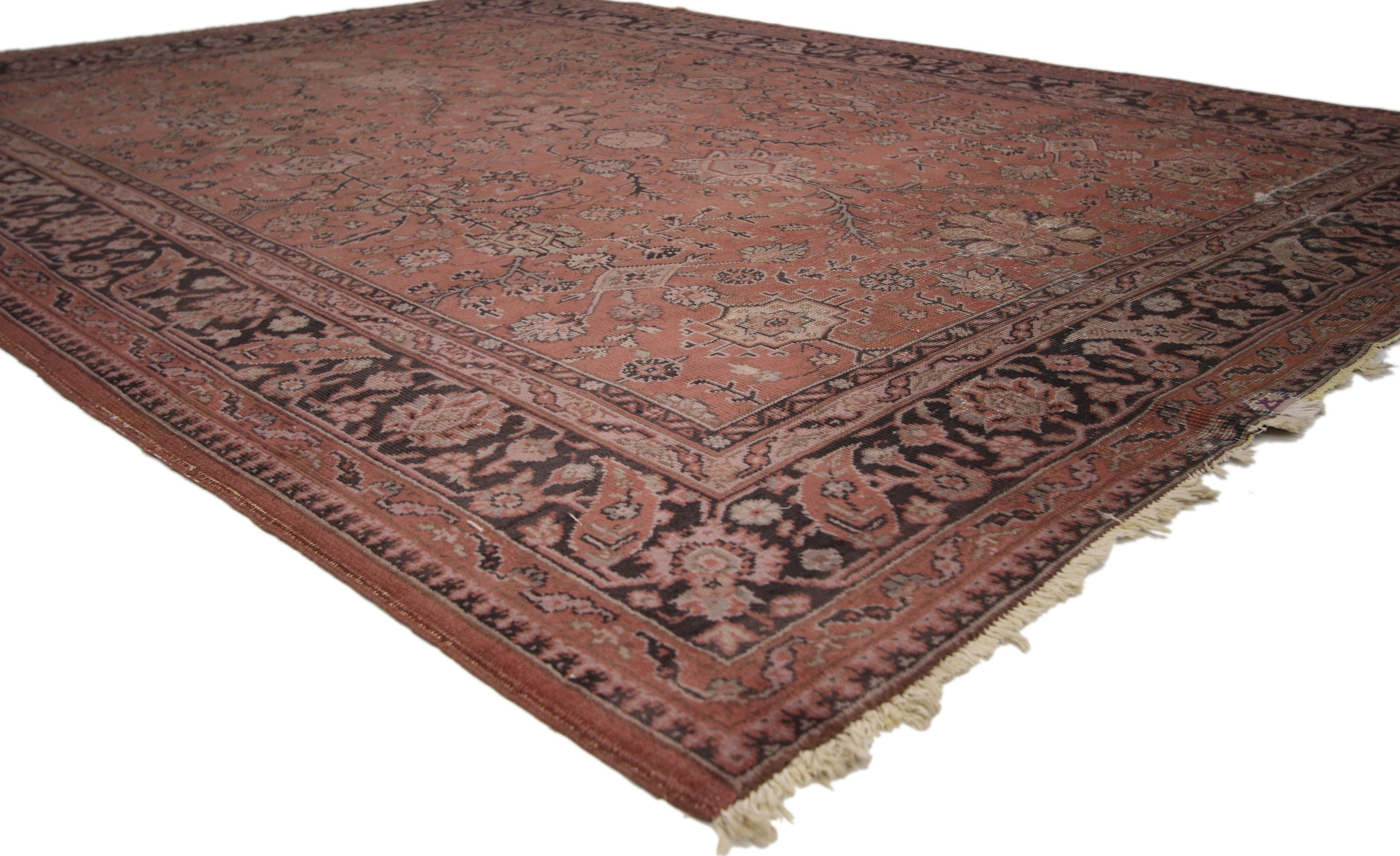 Hand-Knotted Distressed Vintage Turkish Rug with Romantic Swedish Farmhouse Style For Sale