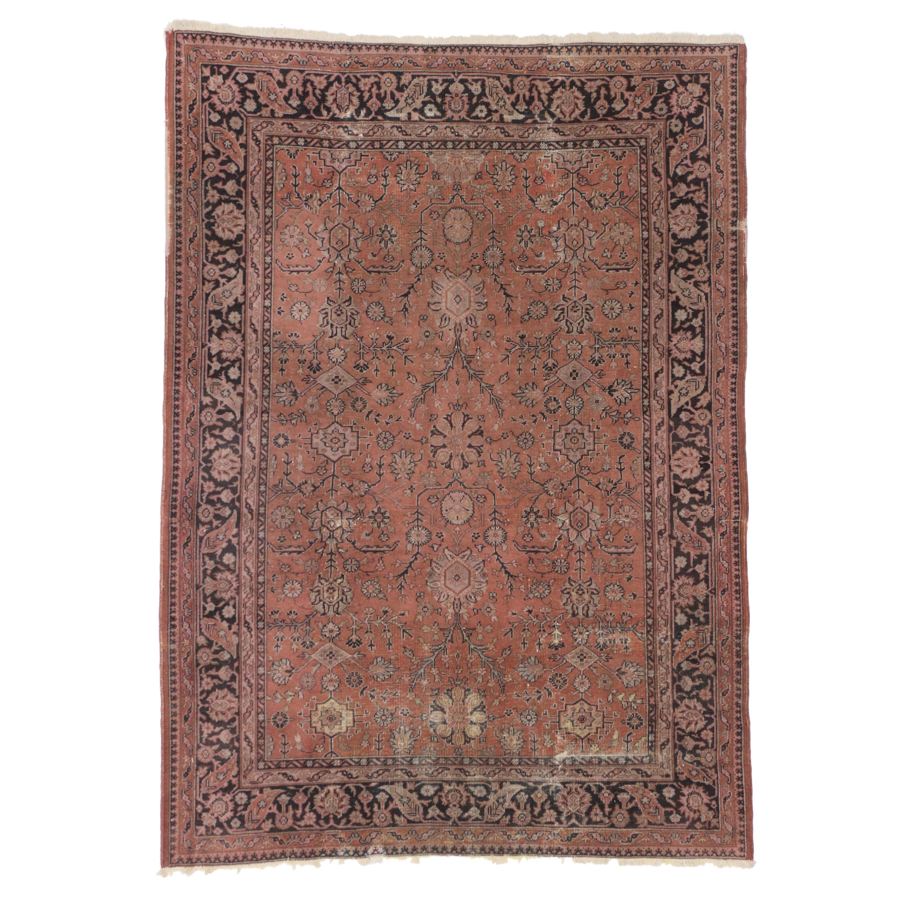 Distressed Vintage Turkish Rug with Romantic Swedish Farmhouse Style
