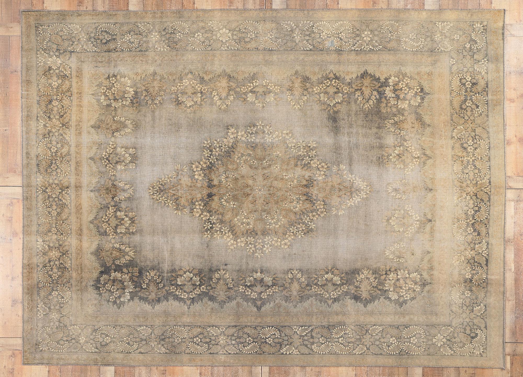 Wool Vintage Turkish Overdyed Rug, American Colonial Revival Meets Modern Industrial For Sale