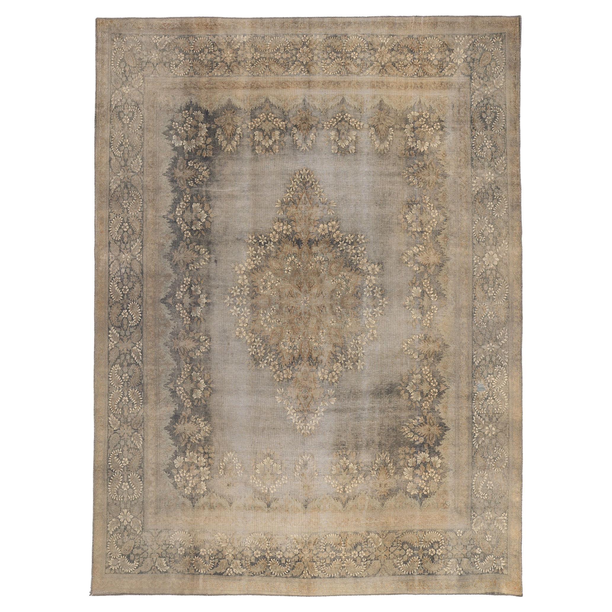 Vintage Turkish Overdyed Rug, American Colonial Revival Meets Modern Industrial For Sale