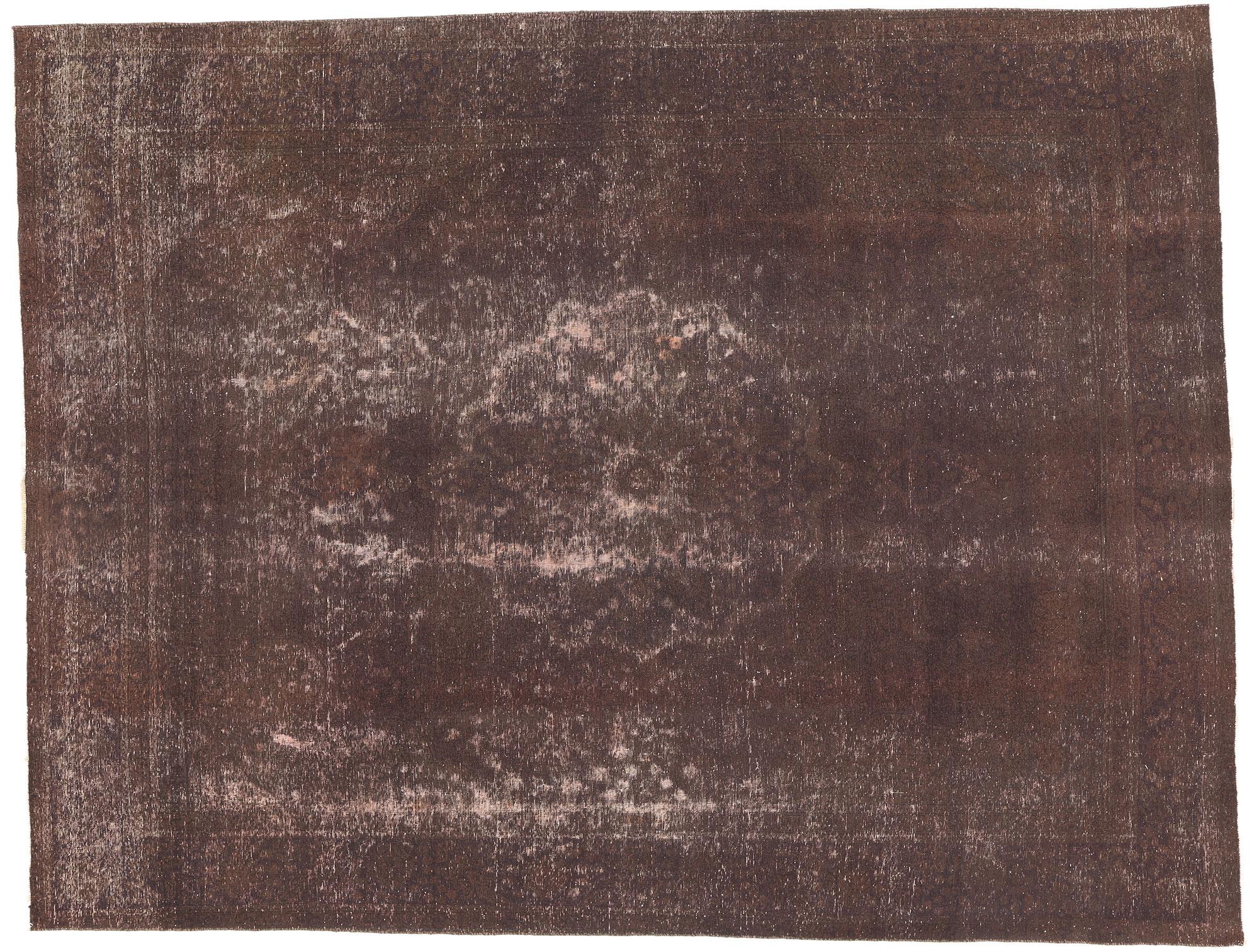 Earth-Tone Vintage Turkish Overdyed Rug, Modern Industrial Meets Luxury Lodge For Sale 2