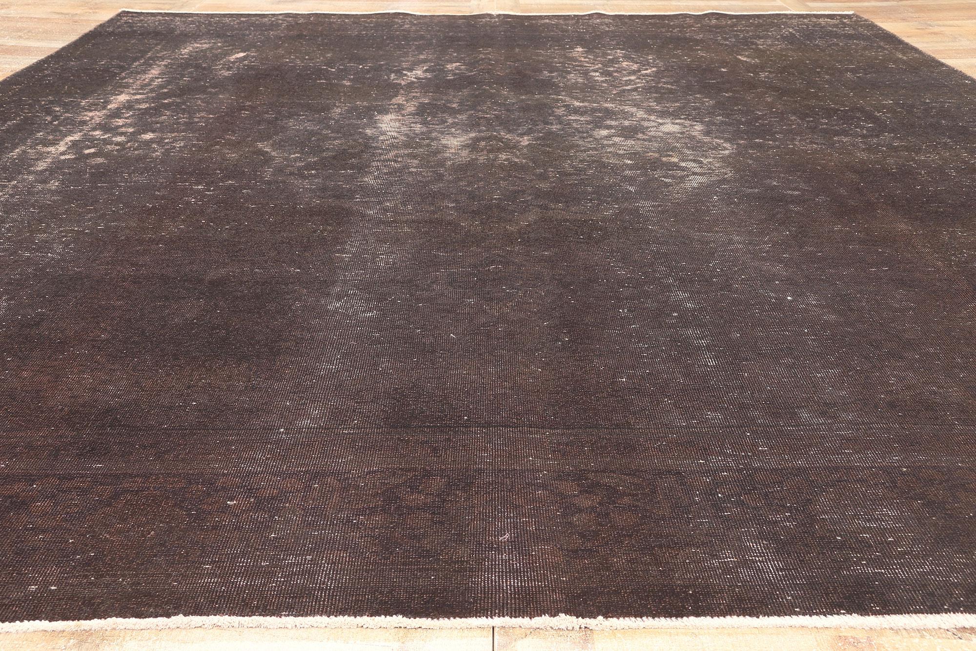Wool Earth-Tone Vintage Turkish Overdyed Rug, Modern Industrial Meets Luxury Lodge For Sale