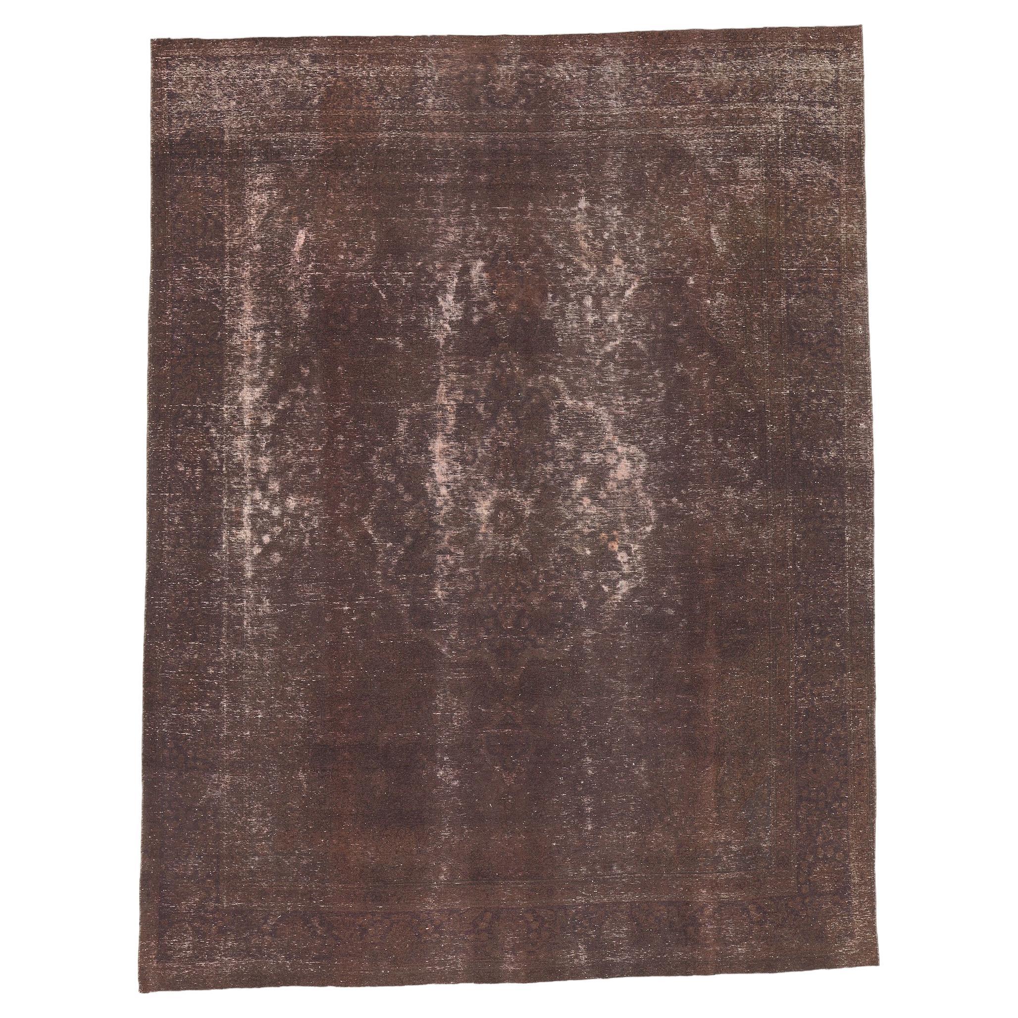 Earth-Tone Vintage Turkish Overdyed Rug, Modern Industrial Meets Luxury Lodge For Sale