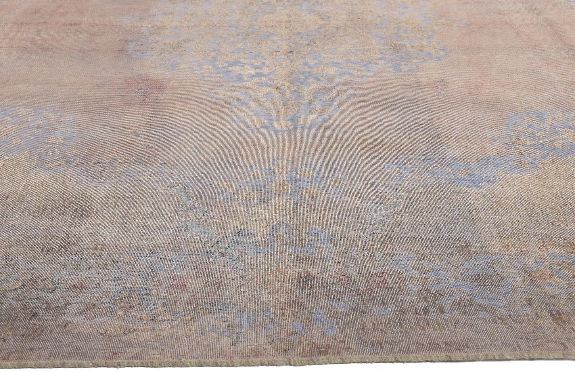 Vintage Turkish Overdyed Rug, French Provincial Meets Federal Adam Style In Distressed Condition For Sale In Dallas, TX
