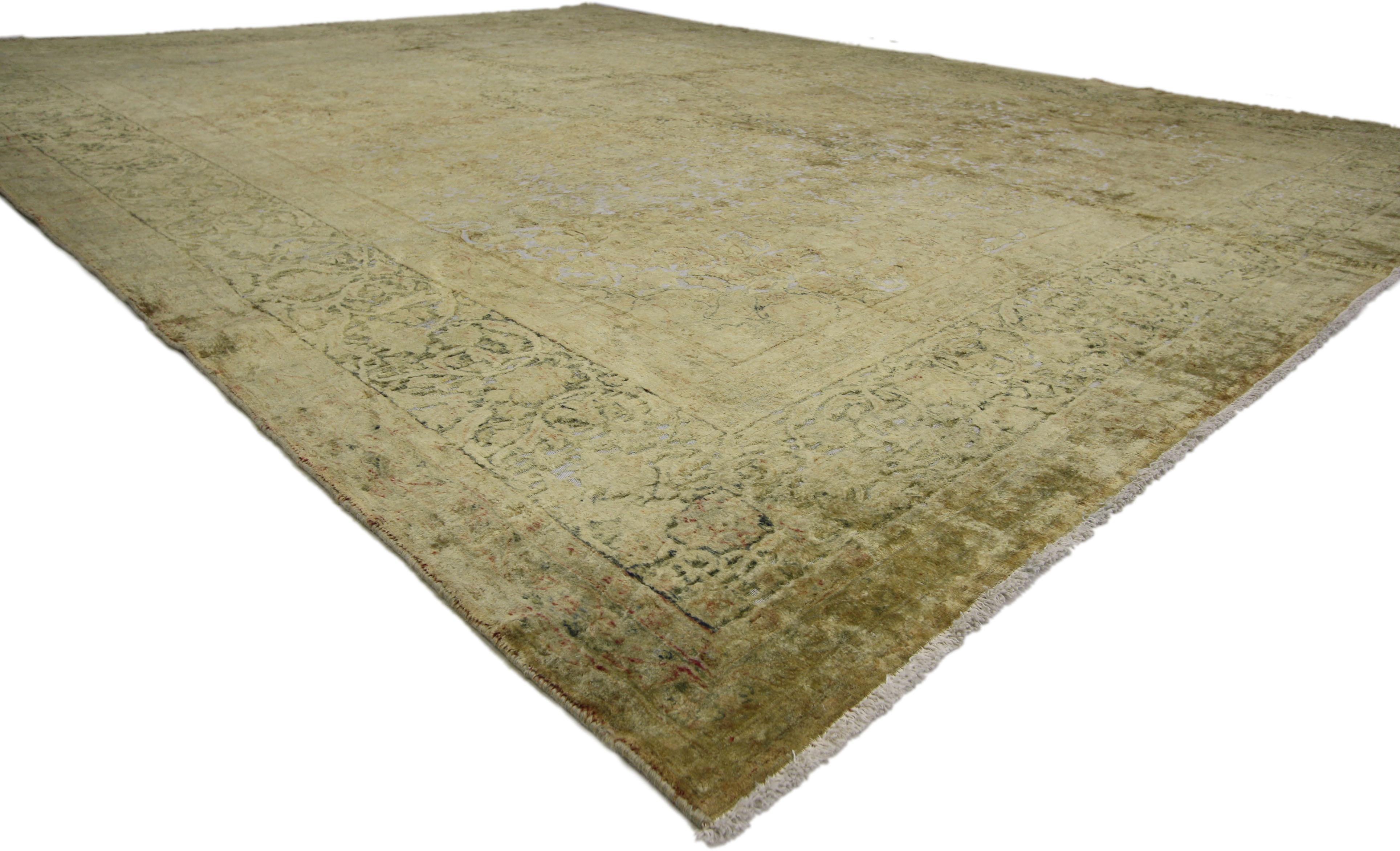 Hand-Knotted Distressed Vintage Turkish Rug with Rustic Modern Industrial Style