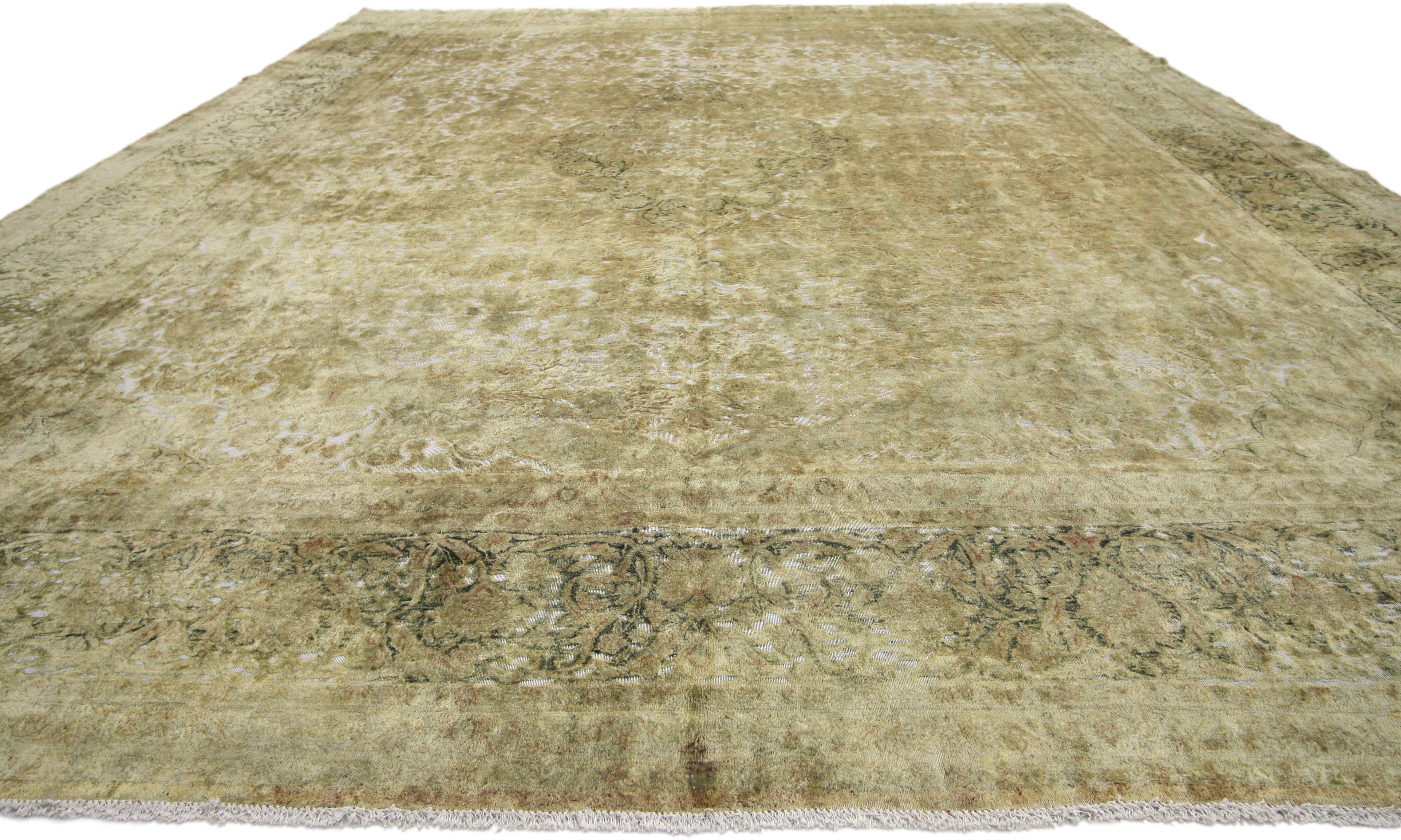 Distressed Vintage Turkish Rug with Rustic Modern Industrial Style In Distressed Condition In Dallas, TX