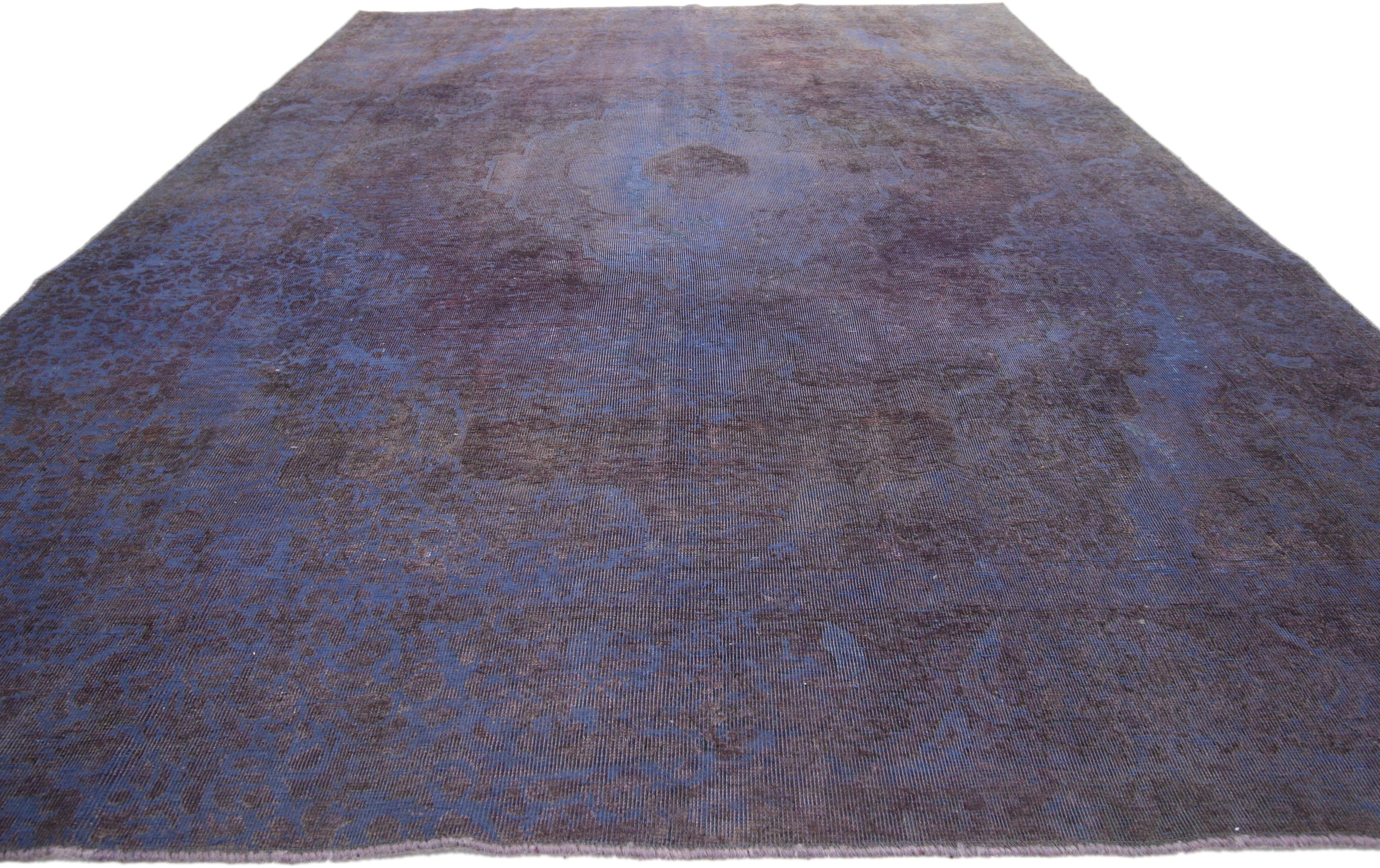 Hand-Knotted Distressed Vintage Turkish Overdyed Rug with Postmodern Memphis Style