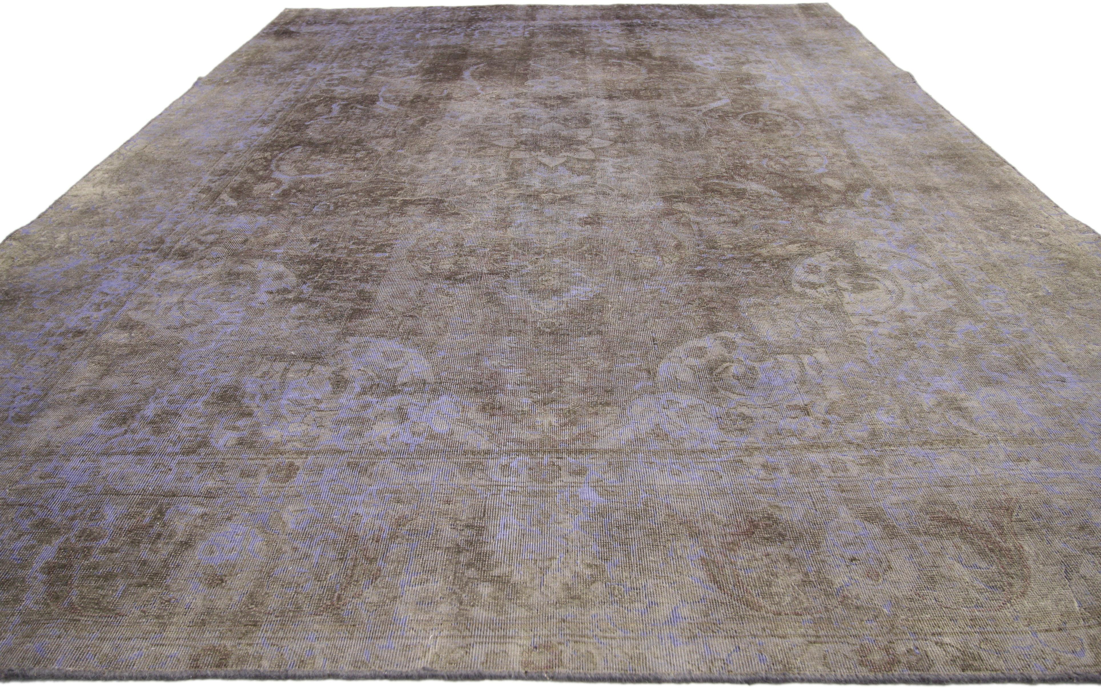 Hand-Knotted Distressed Vintage Turkish Rug with Romantic French Modern Industrial Style For Sale