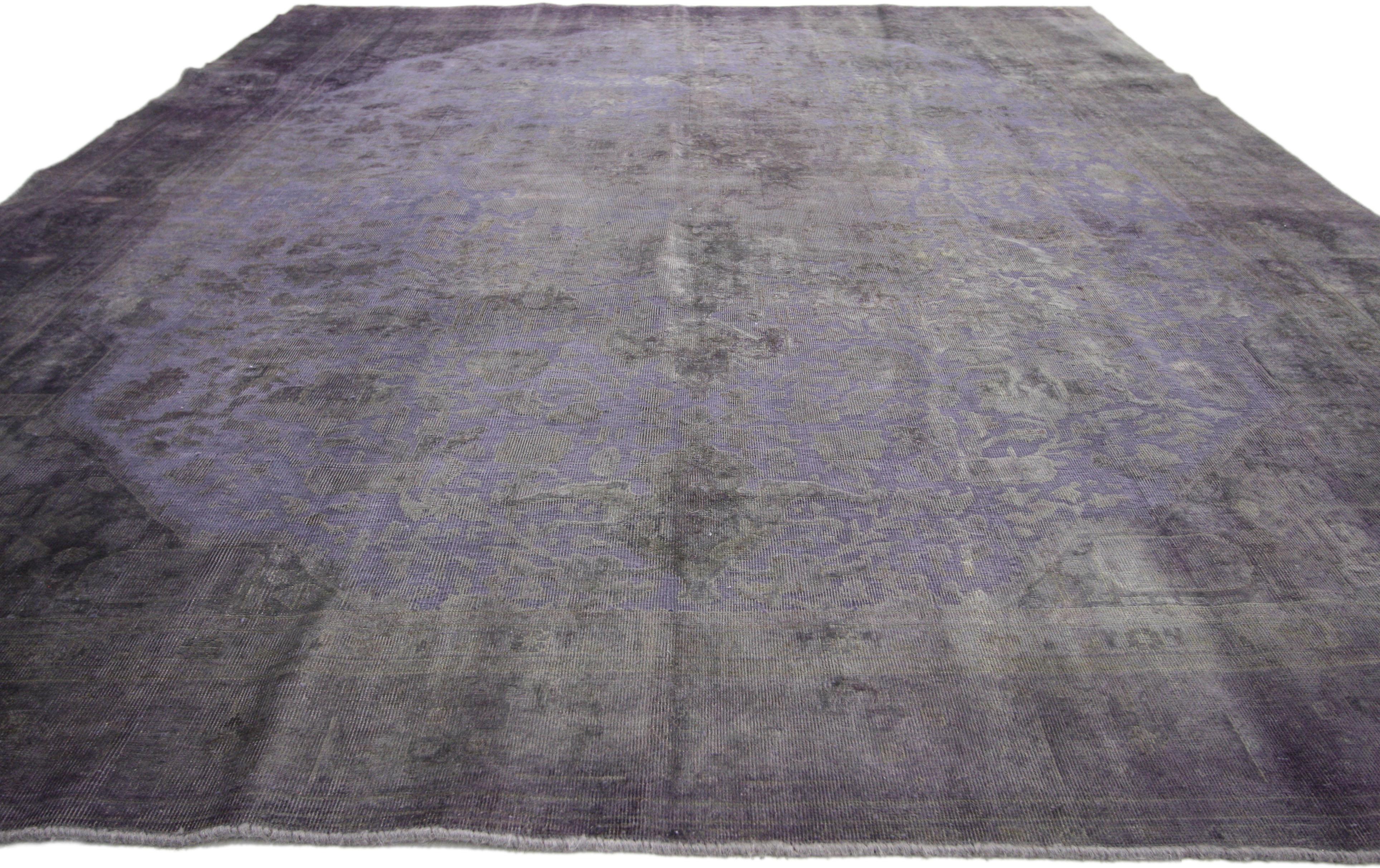 Hand-Knotted Distressed Vintage Turkish Rug with Modern French Luxe Industrial Style
