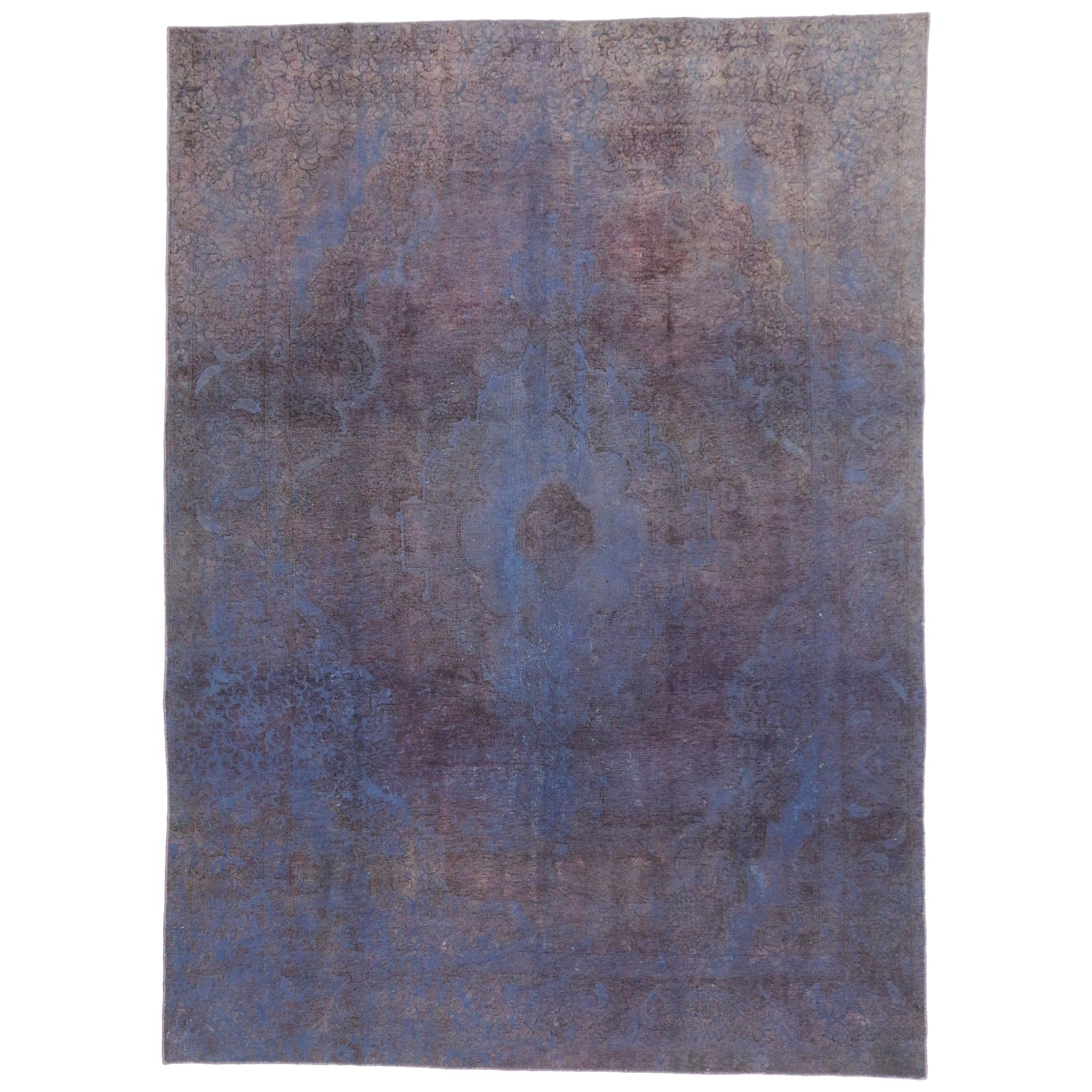 Distressed Vintage Turkish Overdyed Rug with Postmodern Memphis Style