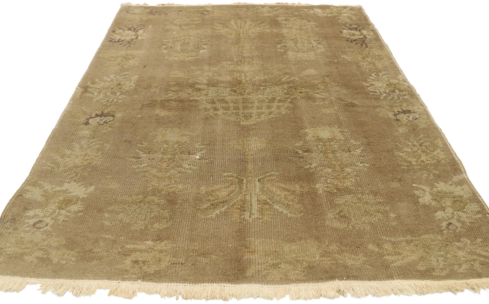 Distressed Vintage Turkish Rug with Shabby Chic Country Farmhouse Style In Distressed Condition For Sale In Dallas, TX