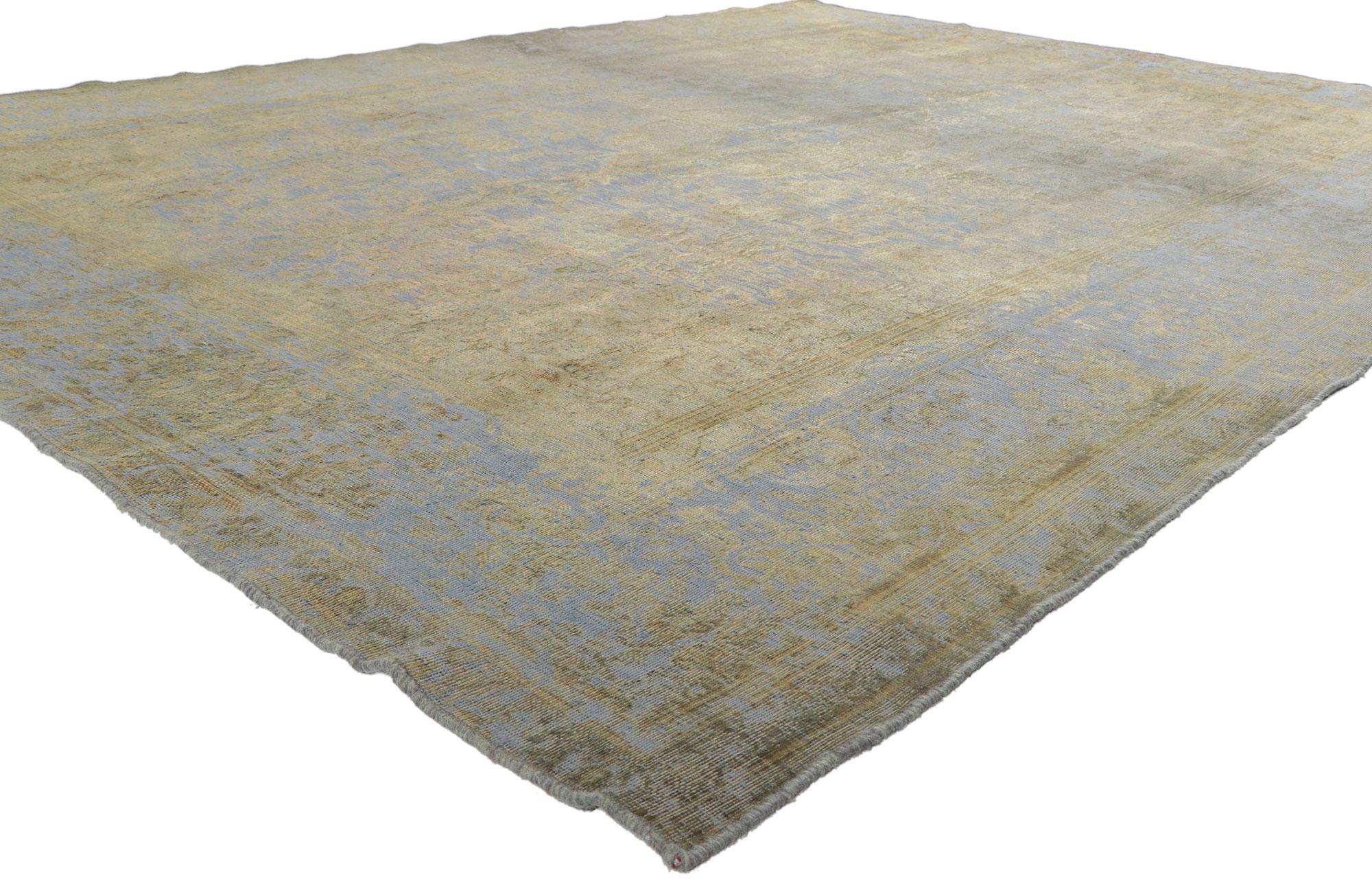 60719 Vintage Turkish Overdyed Rug, 07'10 x 10'05.
Prepare for a design spectacle where Belgian Chic gracefully contends with French Industrial in the captivating world of handmade rugs. This hand-knotted wool vintage Turkish overdyed rug takes